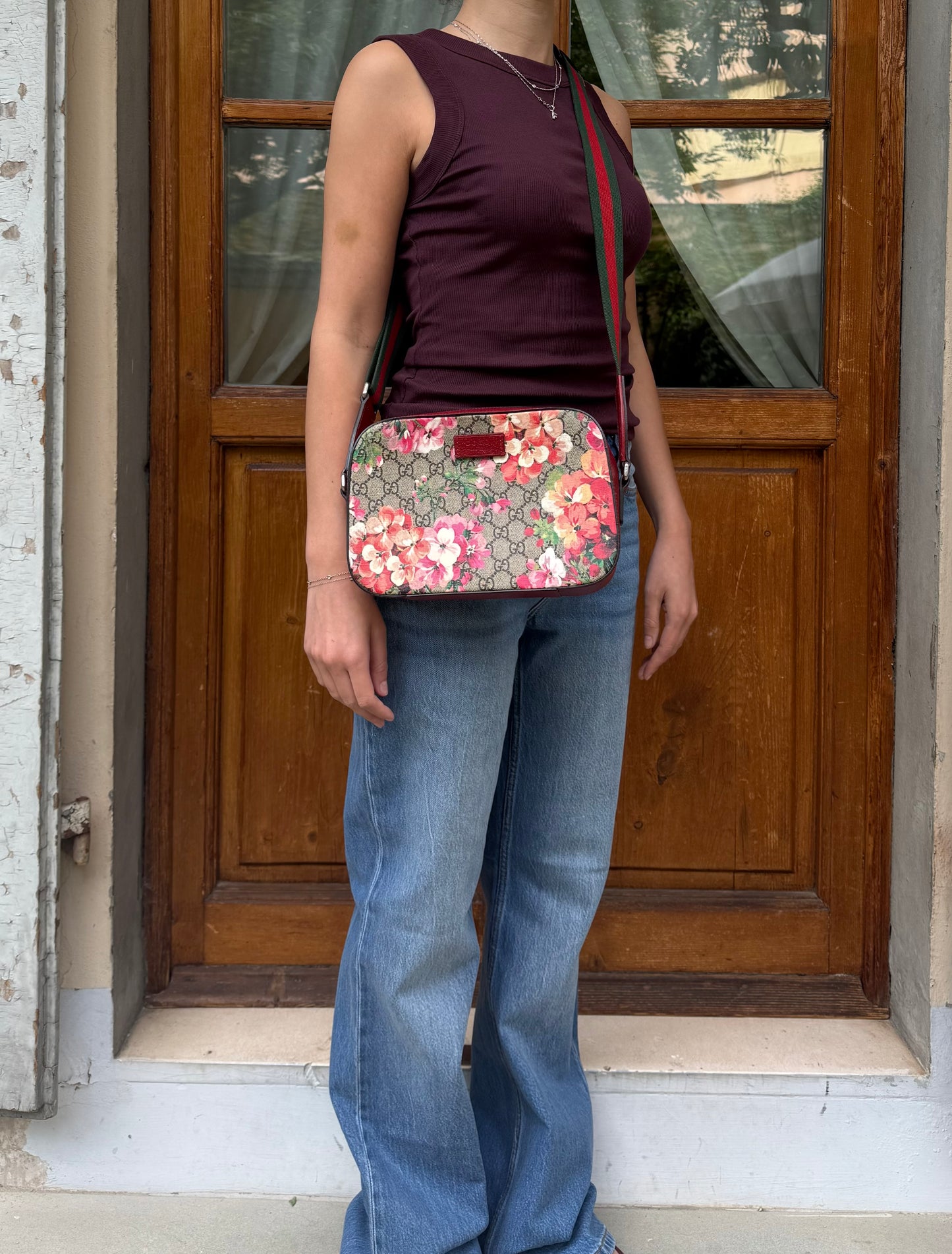 Gucci Borsa a Tracolla GG Blooms Supreme Rossa