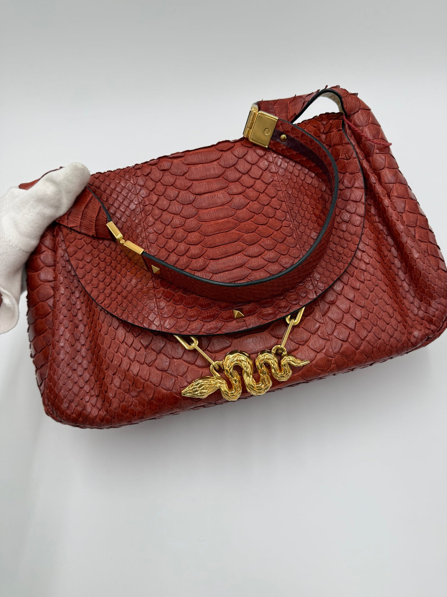 Valentino Garavani Borsa Vintage in Pitone Terracotta con Serpente