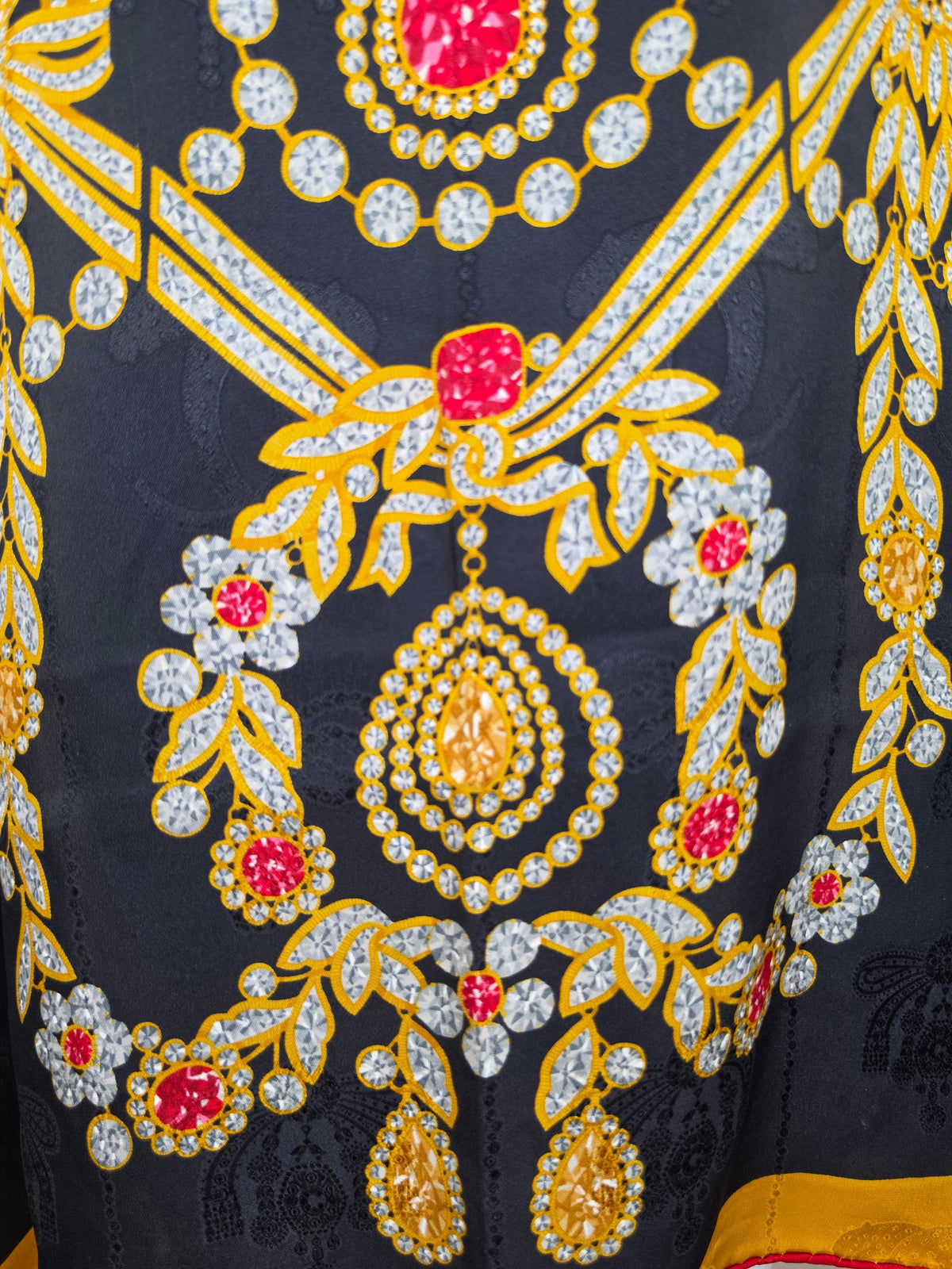 Vintage Must de Cartier Scarf in Black and Yellow Jewel Print
