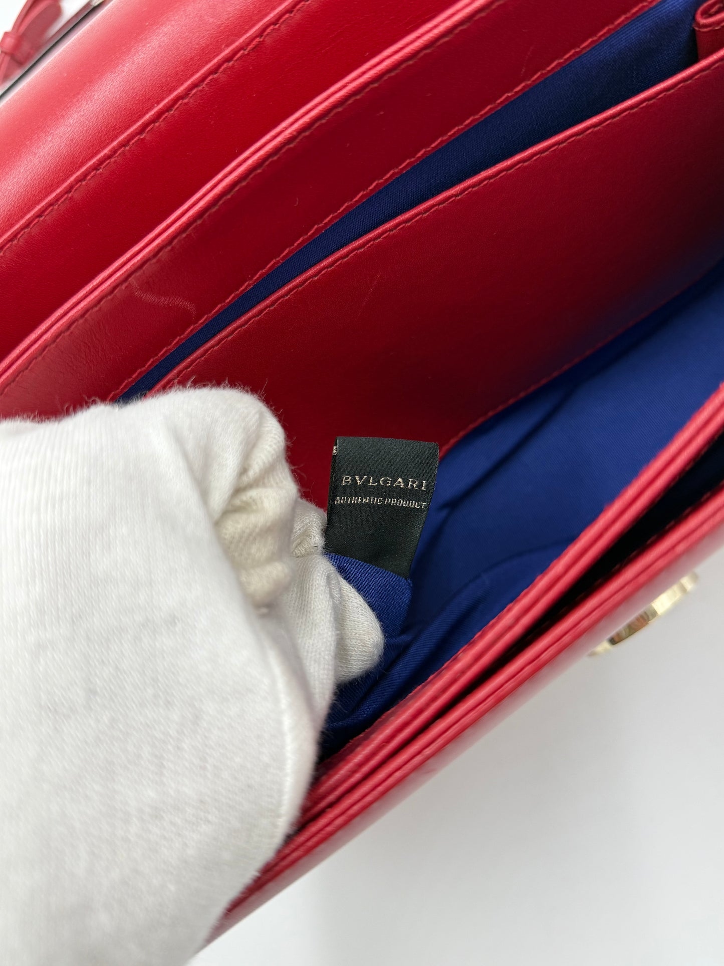 Bulgari Borsa Flap a Spalla in Pelle Rossa e Perspicio Nero