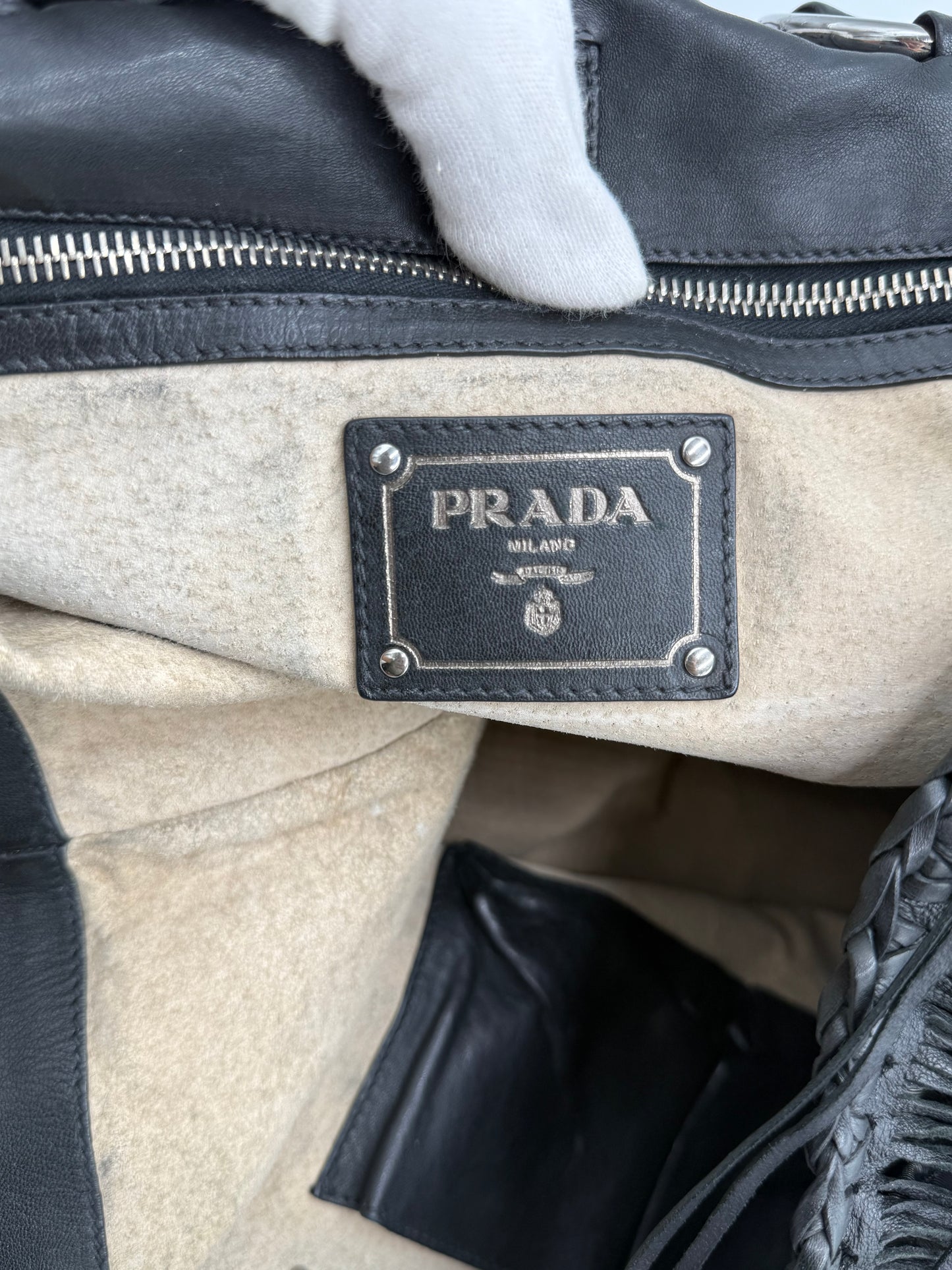 Prada Borsa Tote Re-Nylon Vintage Camouflage con Frange in Nappa