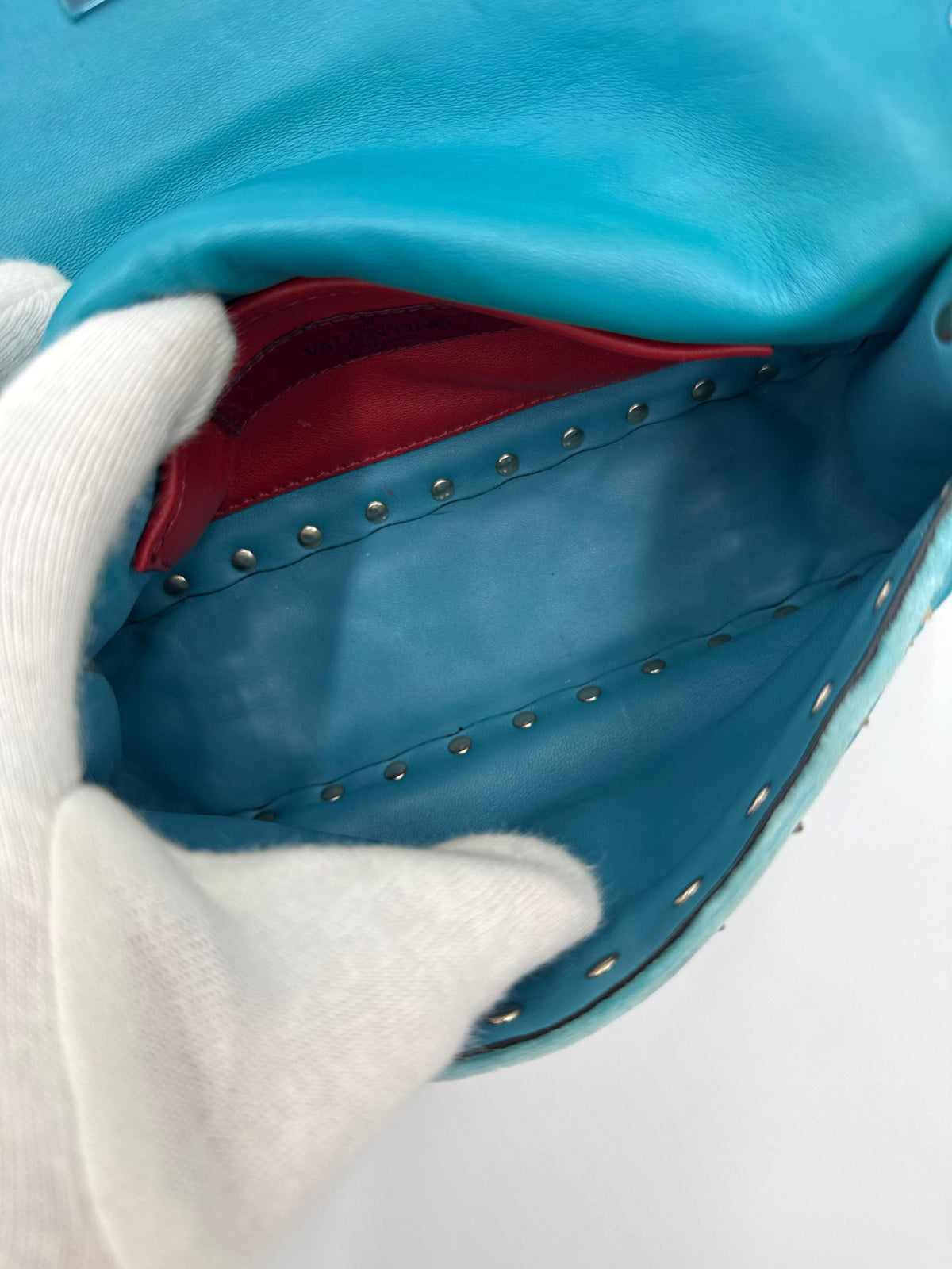 Valentino Garavani Borsa Rockstud Spike Small in Velluto Azzurro