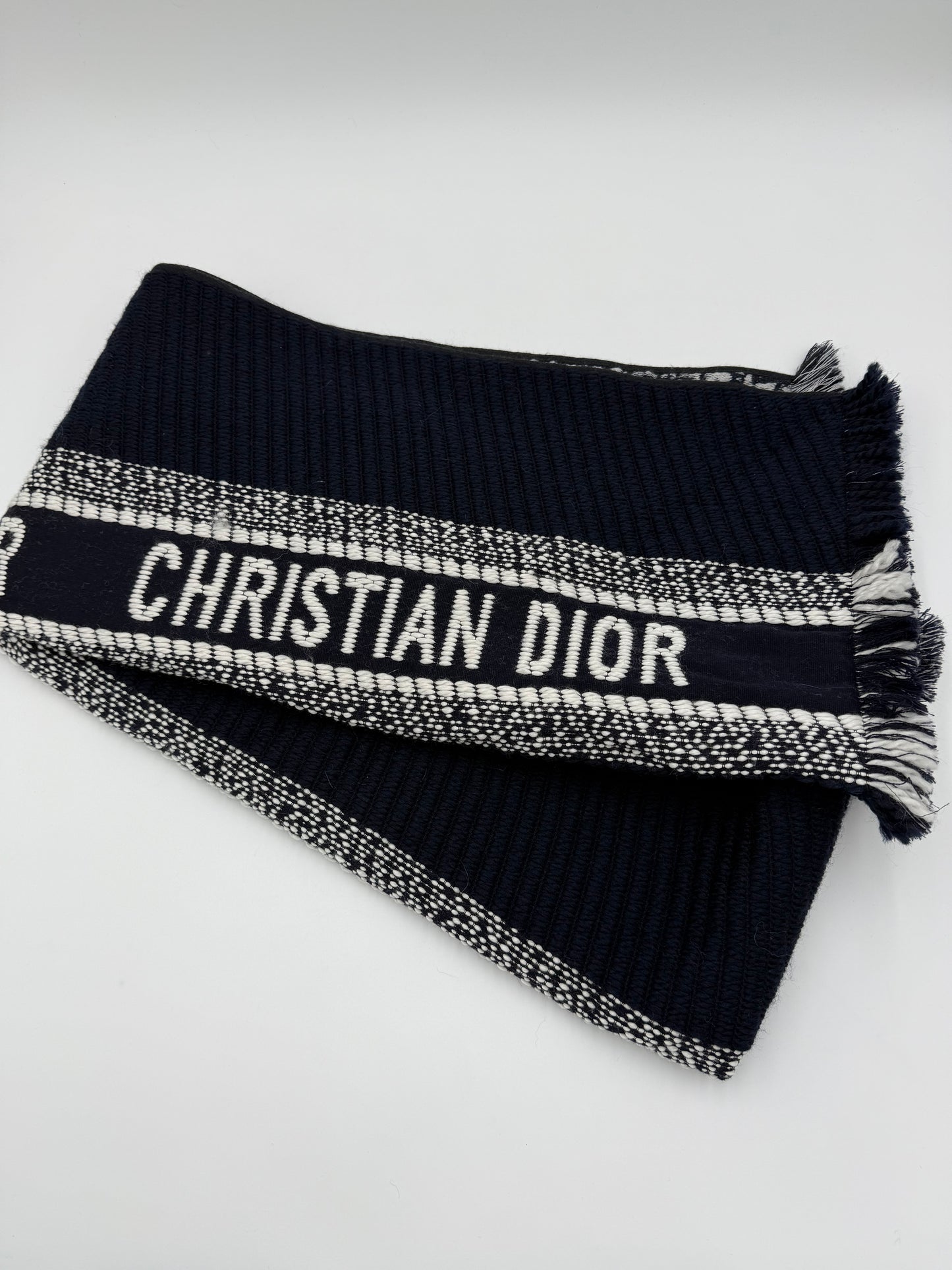 Christian Dior Sciarpa in Lana Oblique Reversibile Blu