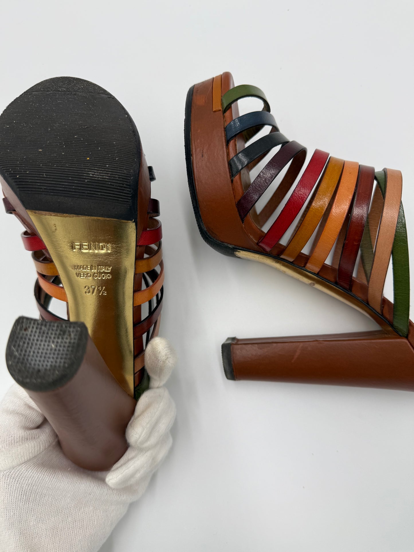 Fendi Mules con Tacco in Pelle Multicolore