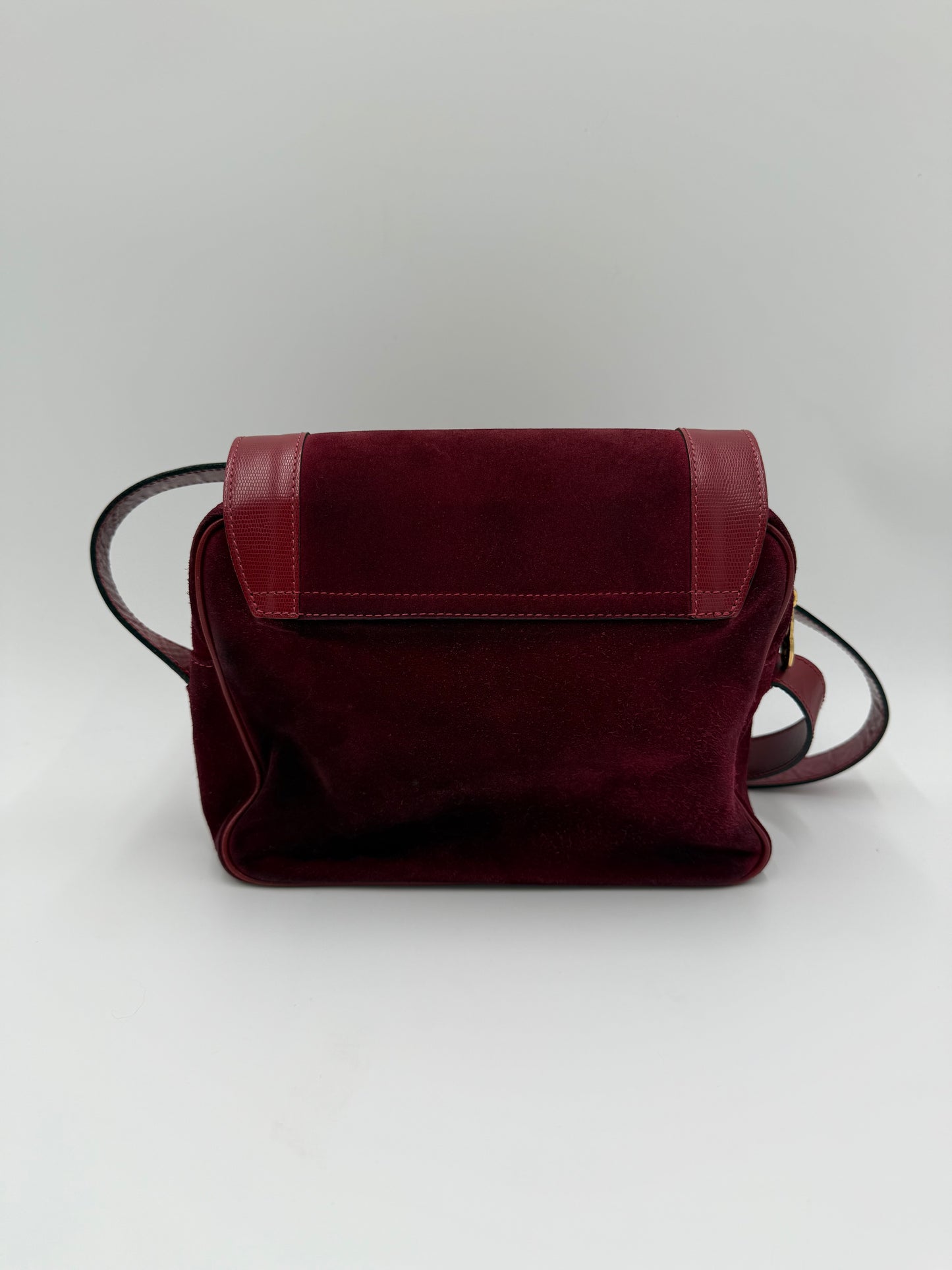 Céline Borsa a Spalla Vintage in Pelle e Camoscio Bordeaux