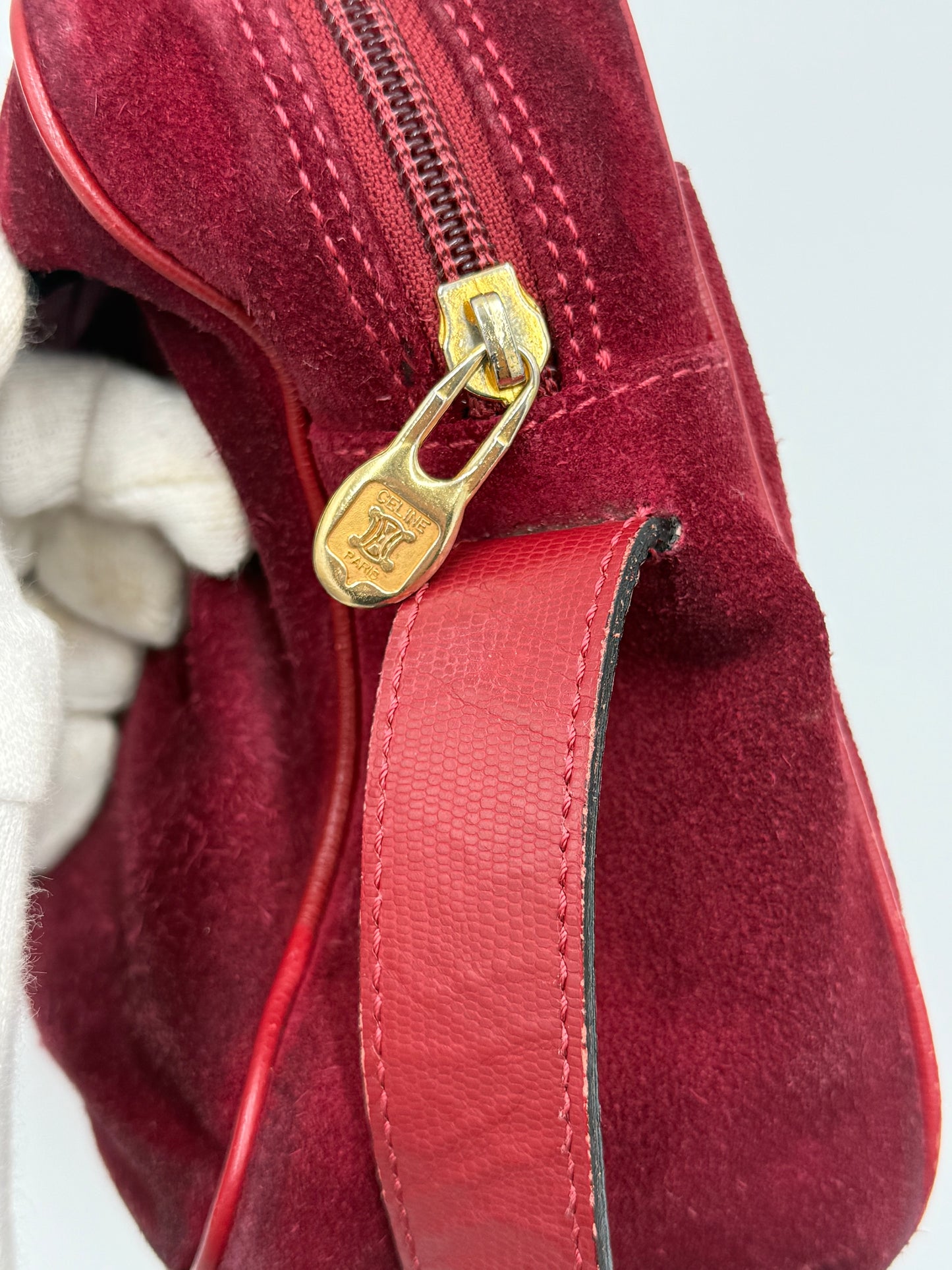 Céline Borsa a Spalla Vintage in Pelle e Camoscio Bordeaux