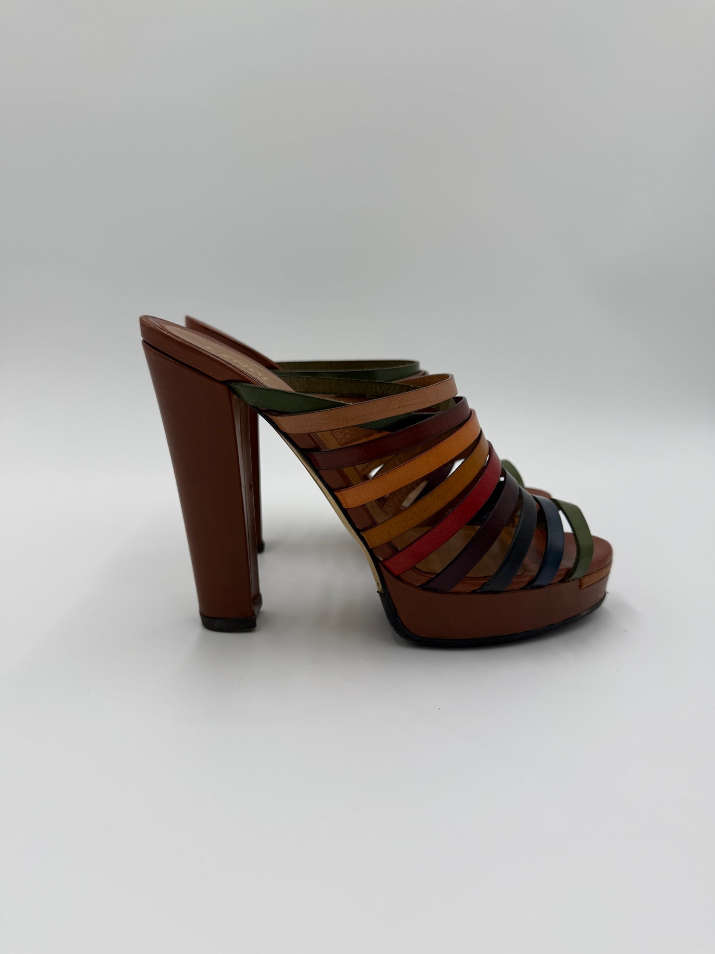 Fendi Mules con Tacco in Pelle Multicolore