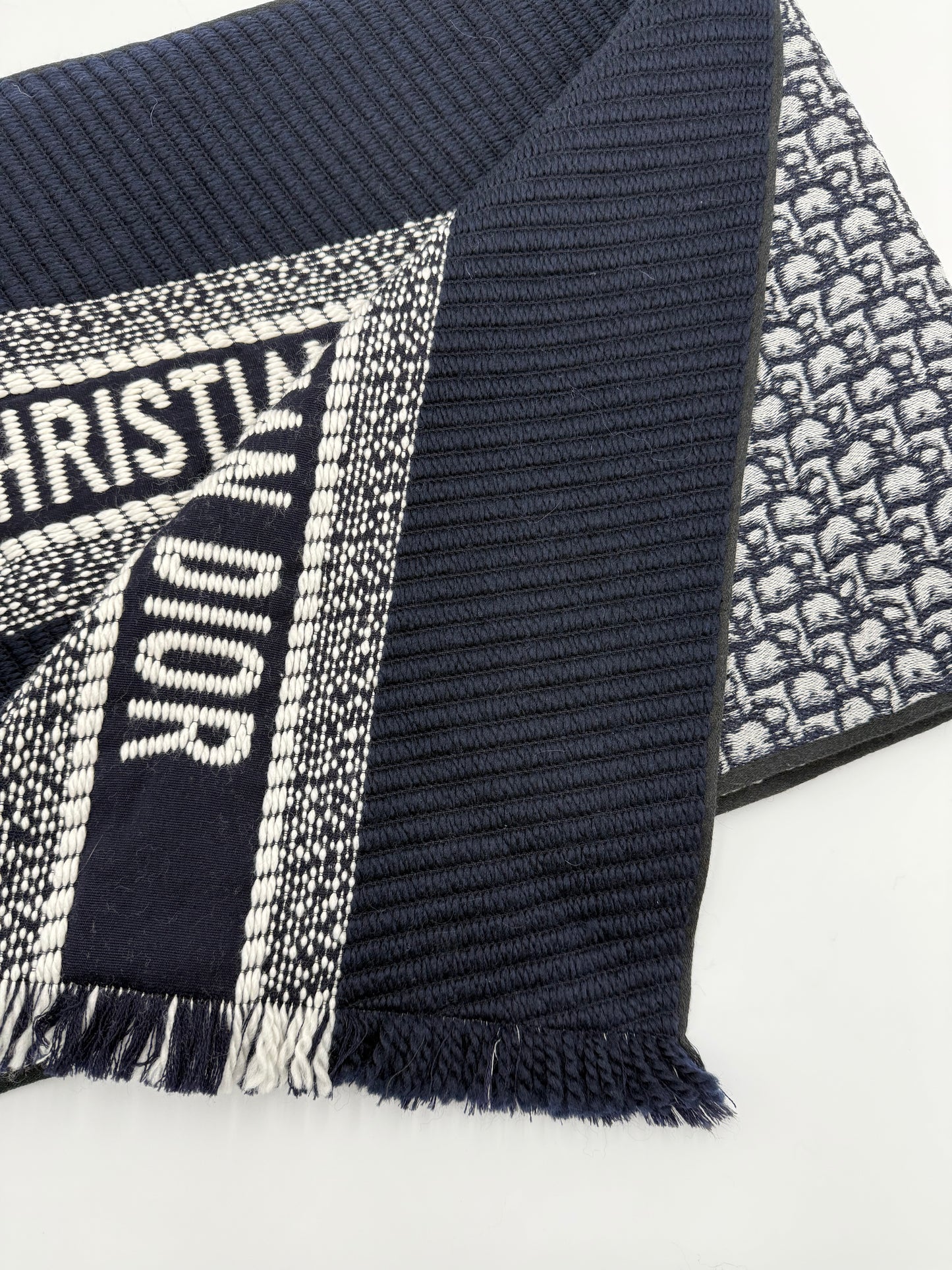Christian Dior Sciarpa in Lana Oblique Reversibile Blu