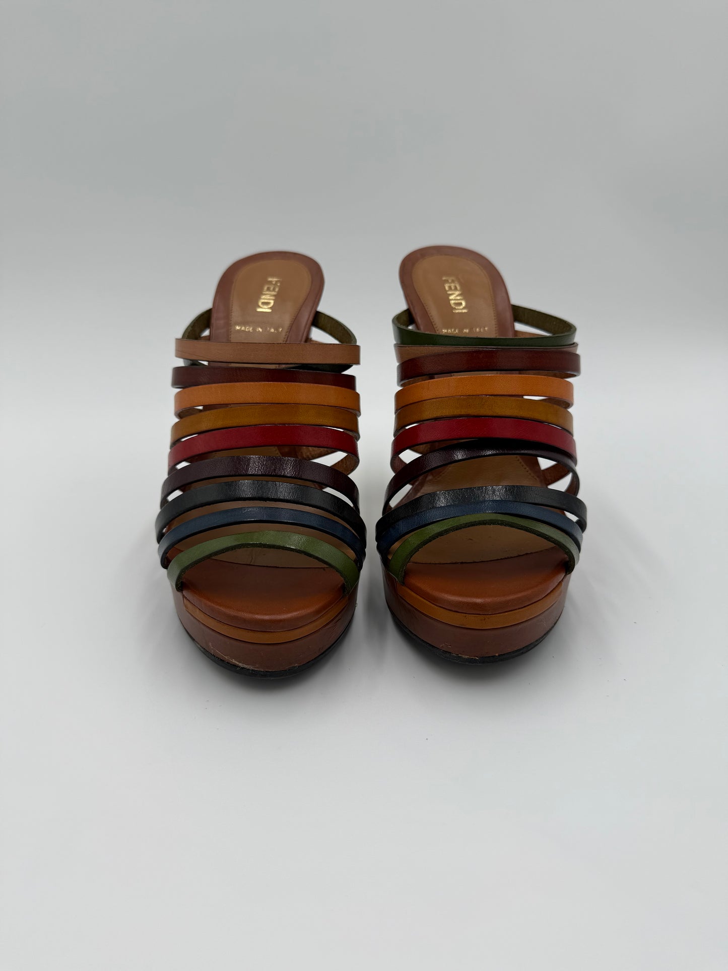 Fendi Mules con Tacco in Pelle Multicolore