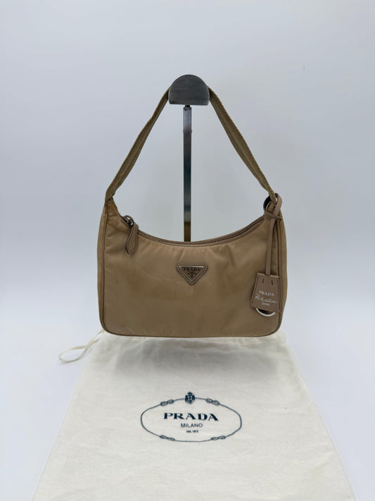 Prada Re-Edition 2000 Beige Nylon Shoulder Bag