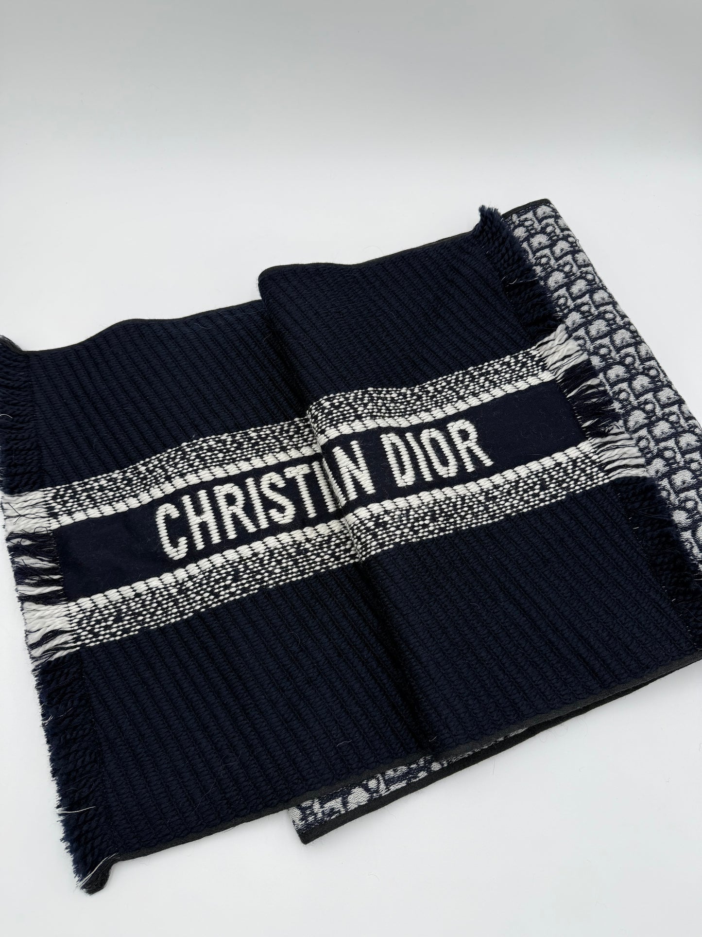 Christian Dior Sciarpa in Lana Oblique Reversibile Blu
