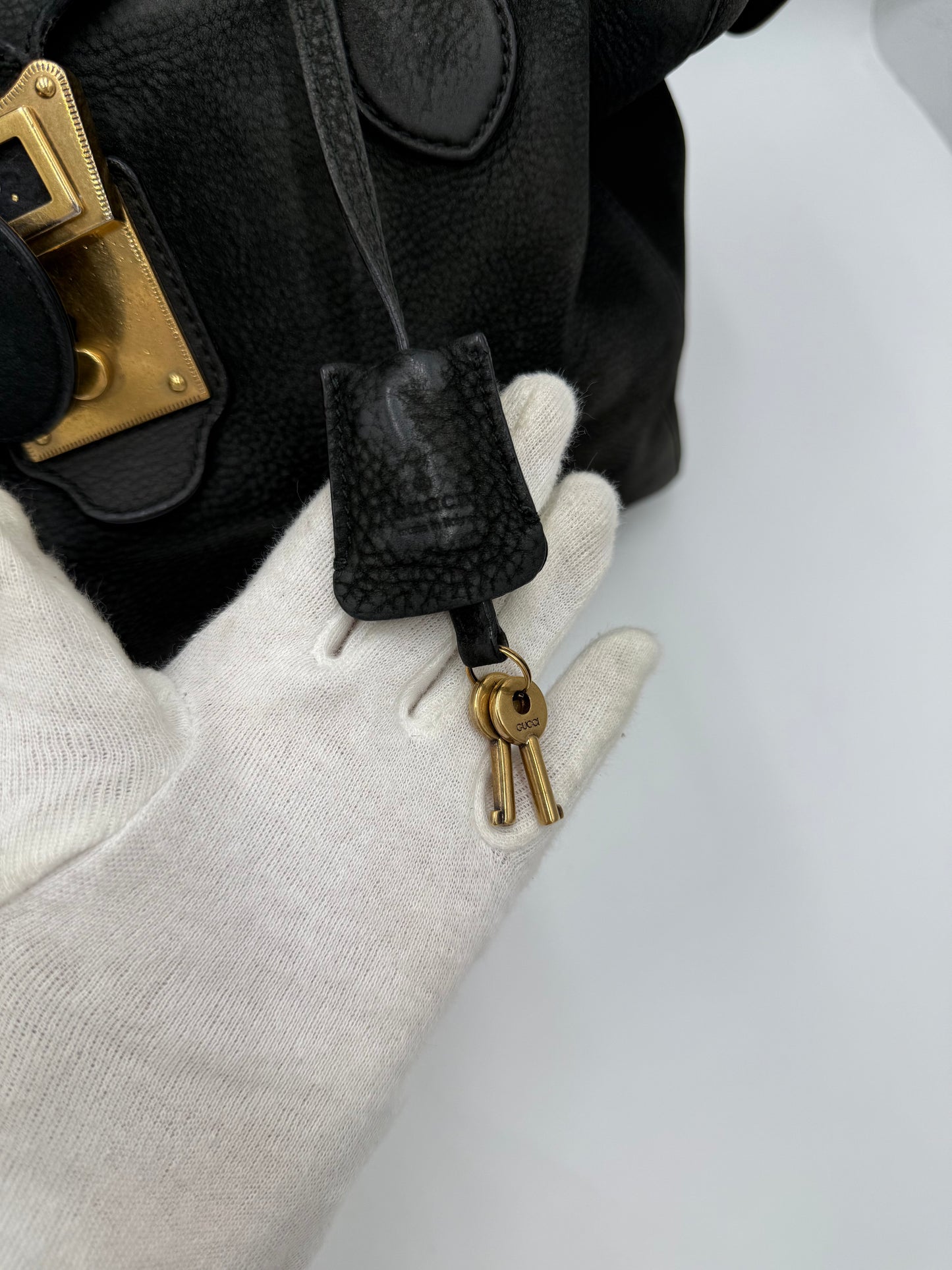 Gucci Borsa Tote Padlock Vintage Pelle Antracite con Iniziali