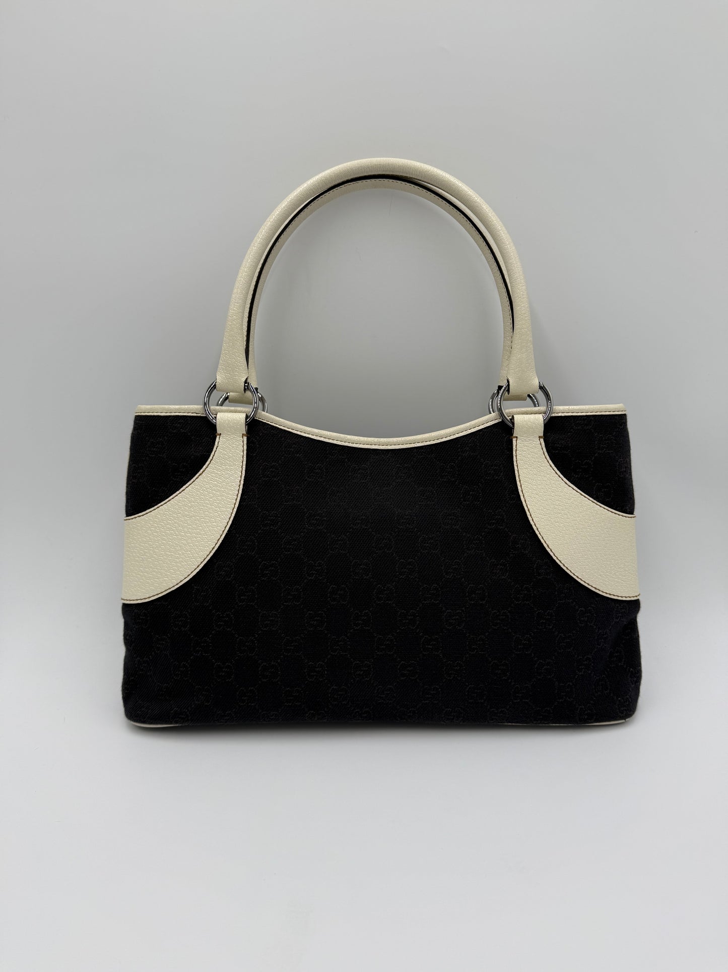 Gucci Borsa Vintage a Spalla in Tela Monogram GG e Pelle Bianca