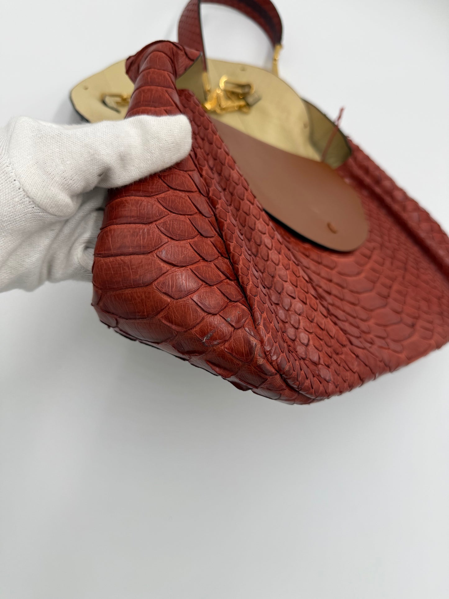 Valentino Garavani Borsa Vintage in Pitone Terracotta con Serpente