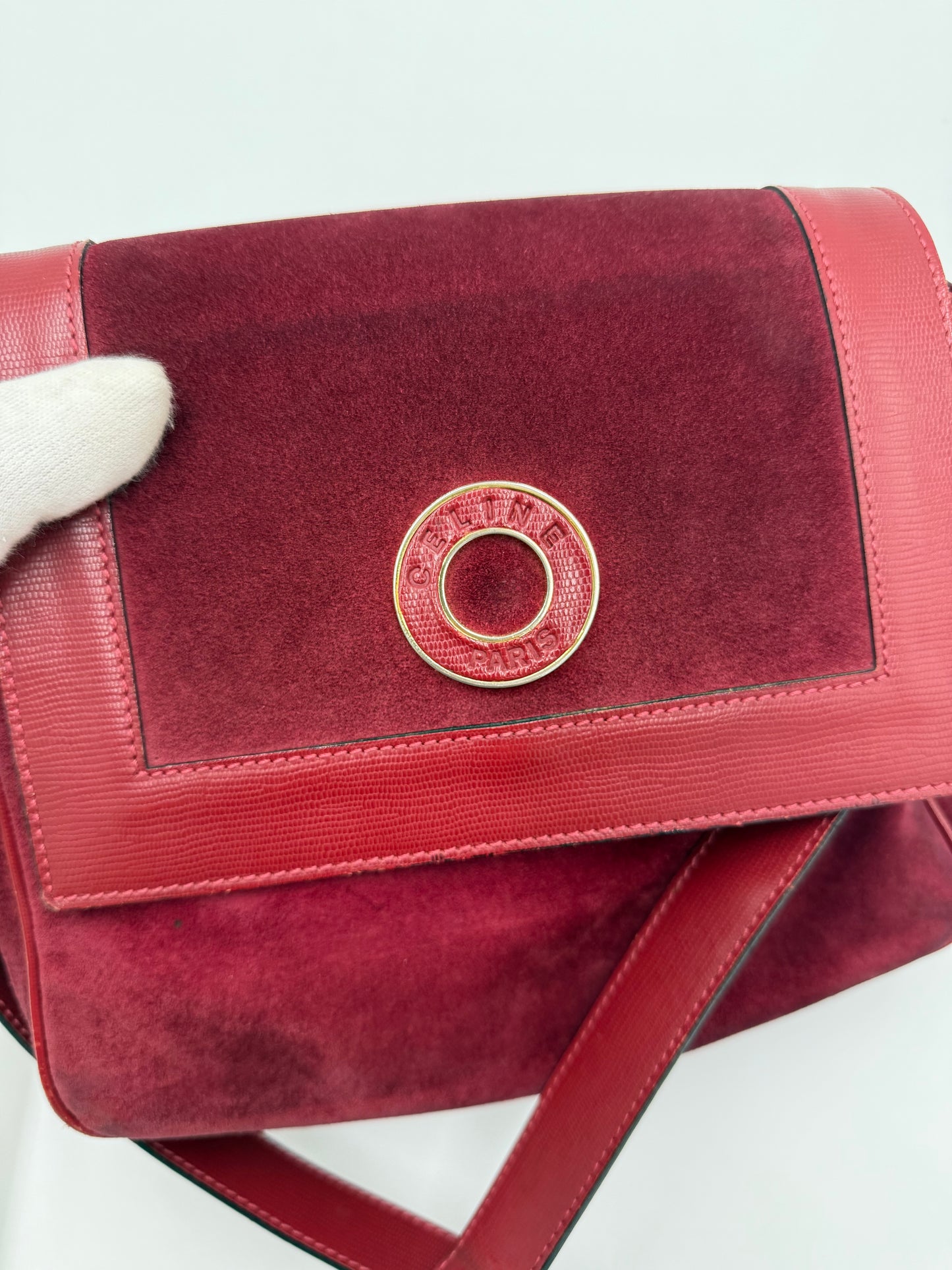 Céline Borsa a Spalla Vintage in Pelle e Camoscio Bordeaux