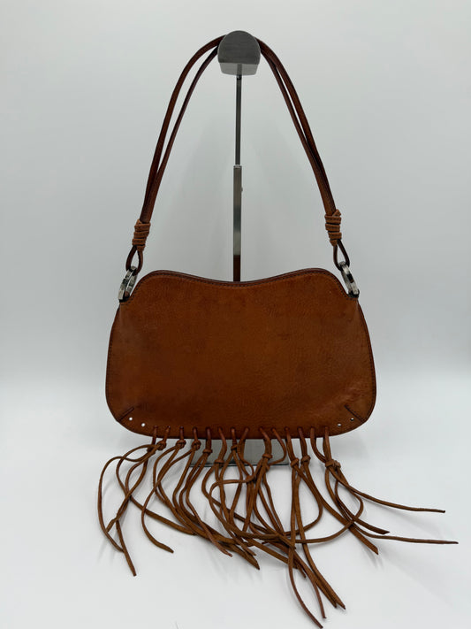 Valentino Garavani Borsa Vintage a Spalla in Pelle con Frange Marrone