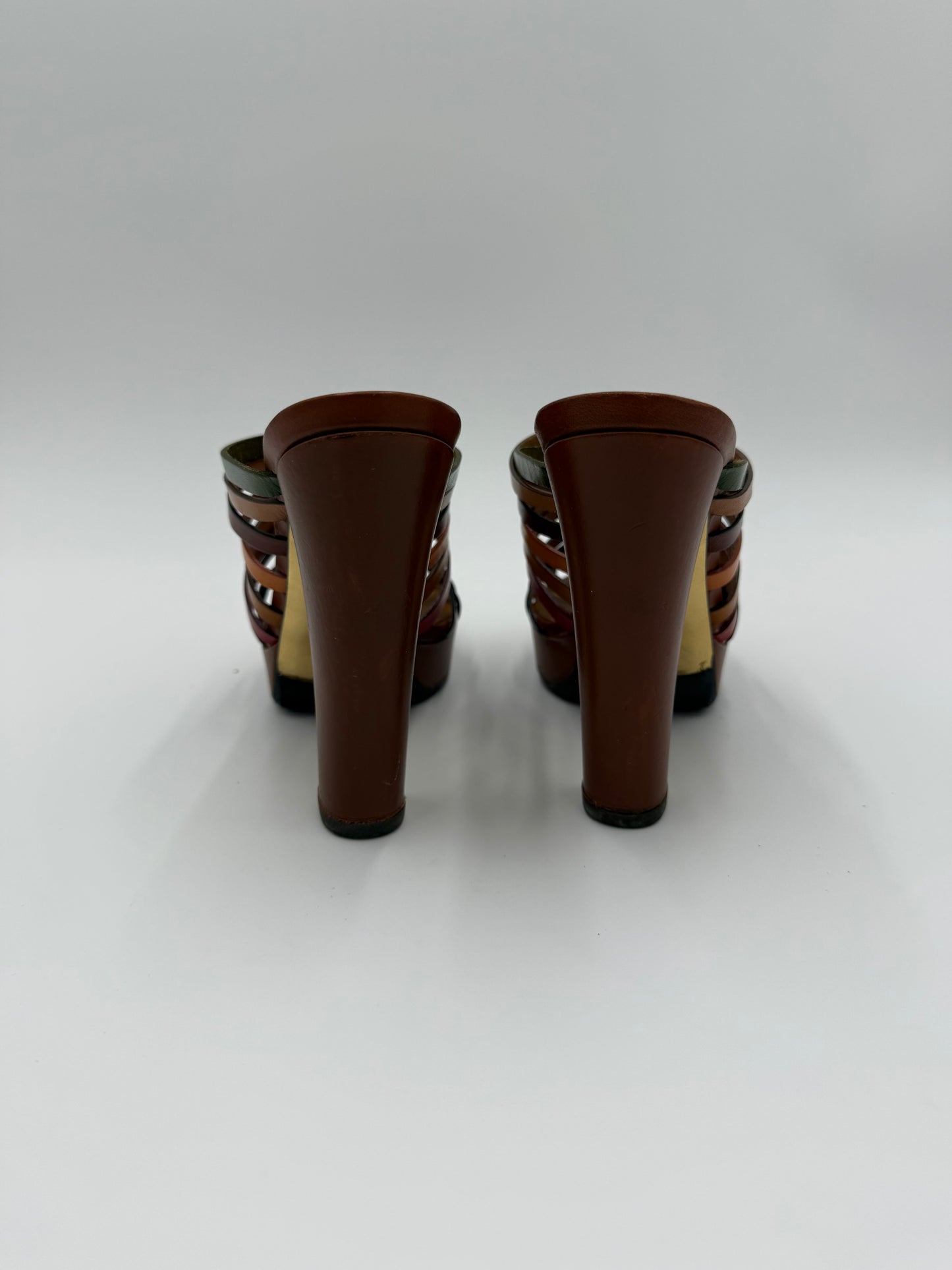 Fendi Mules con Tacco in Pelle Multicolore