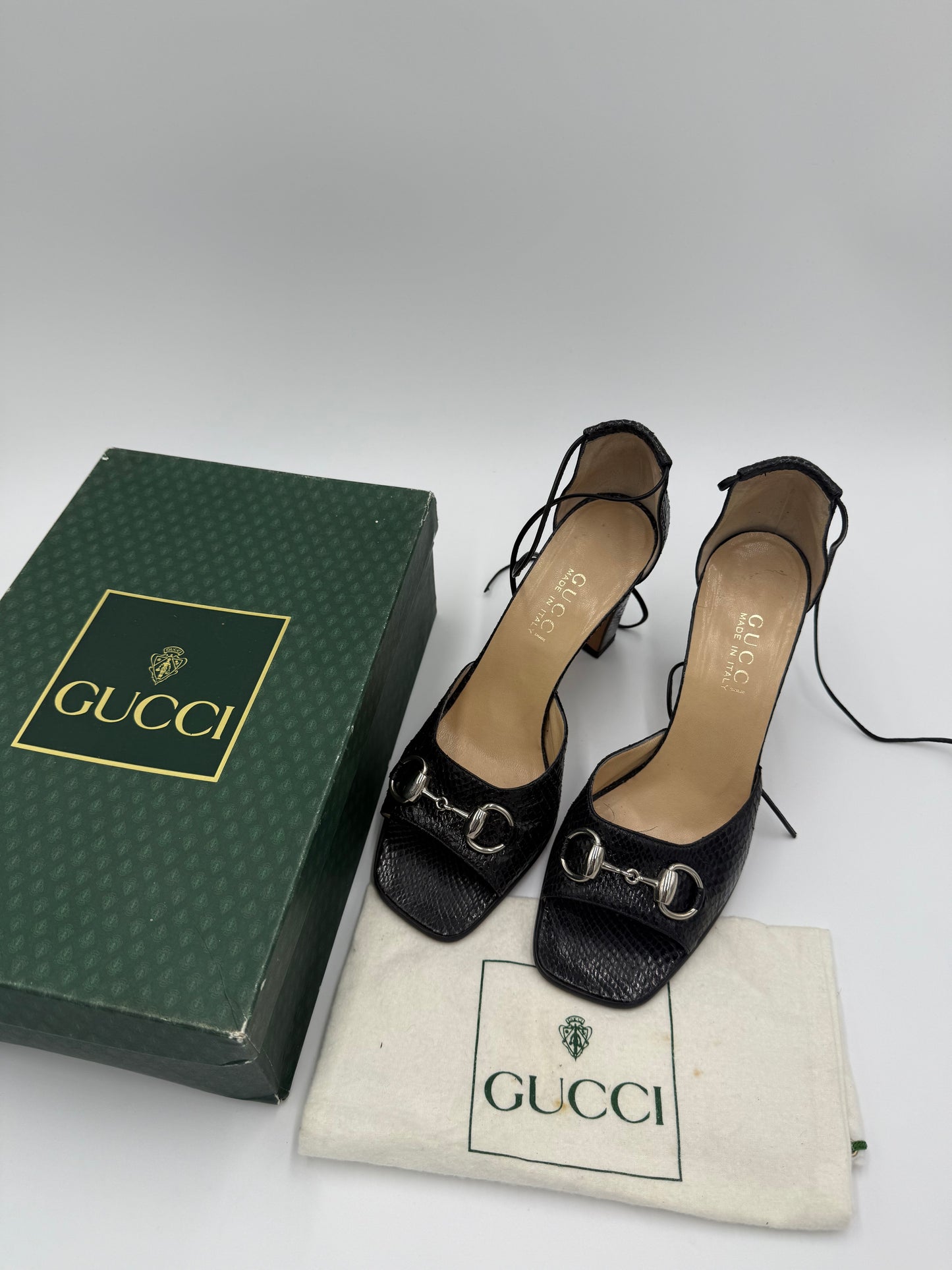 Gucci Sandali Horsebit Vintage in Pitone Neri