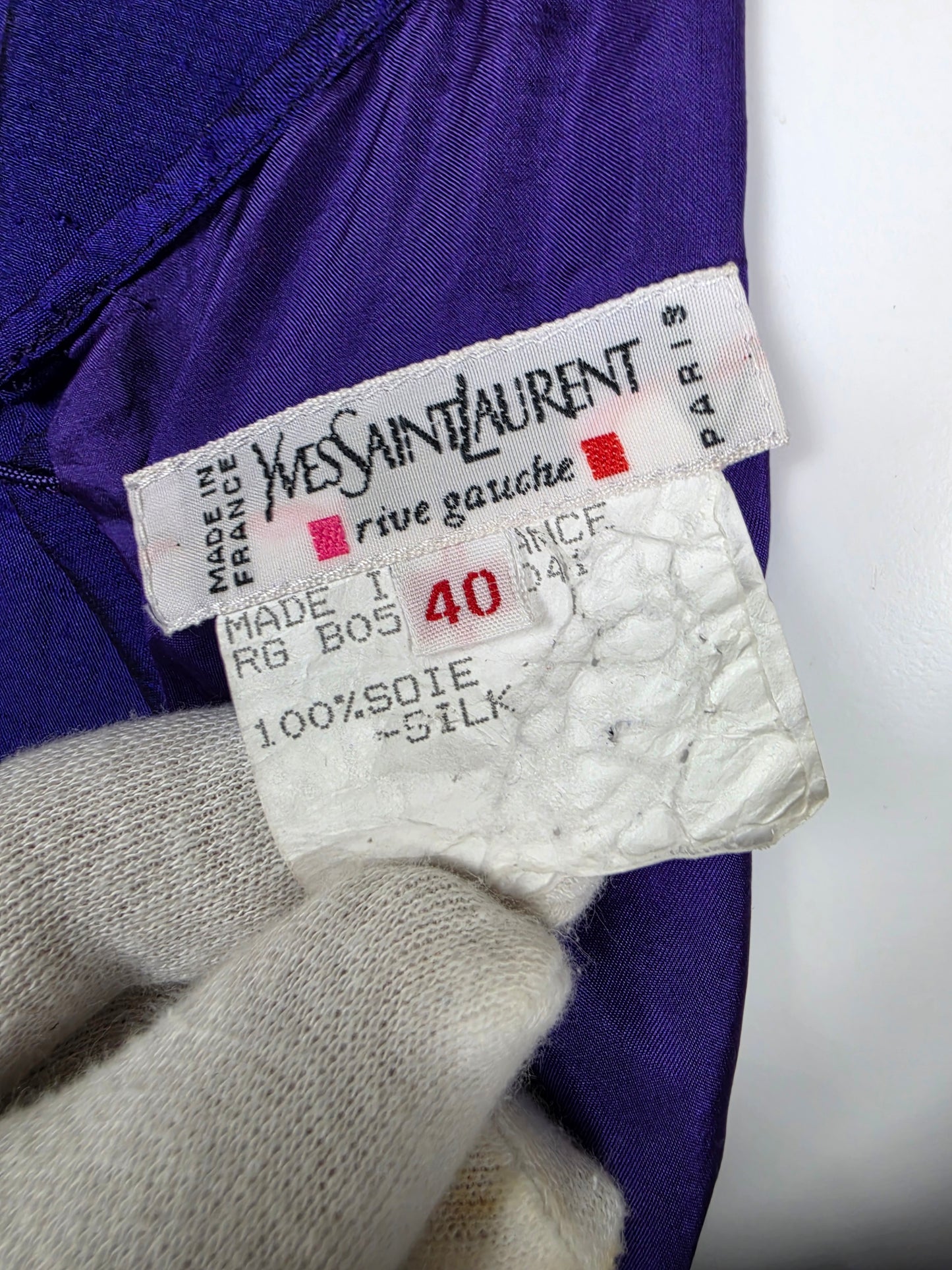 Yves Saint Laurent Rive Gauche Abito Vintage in Seta Viola Elettrico