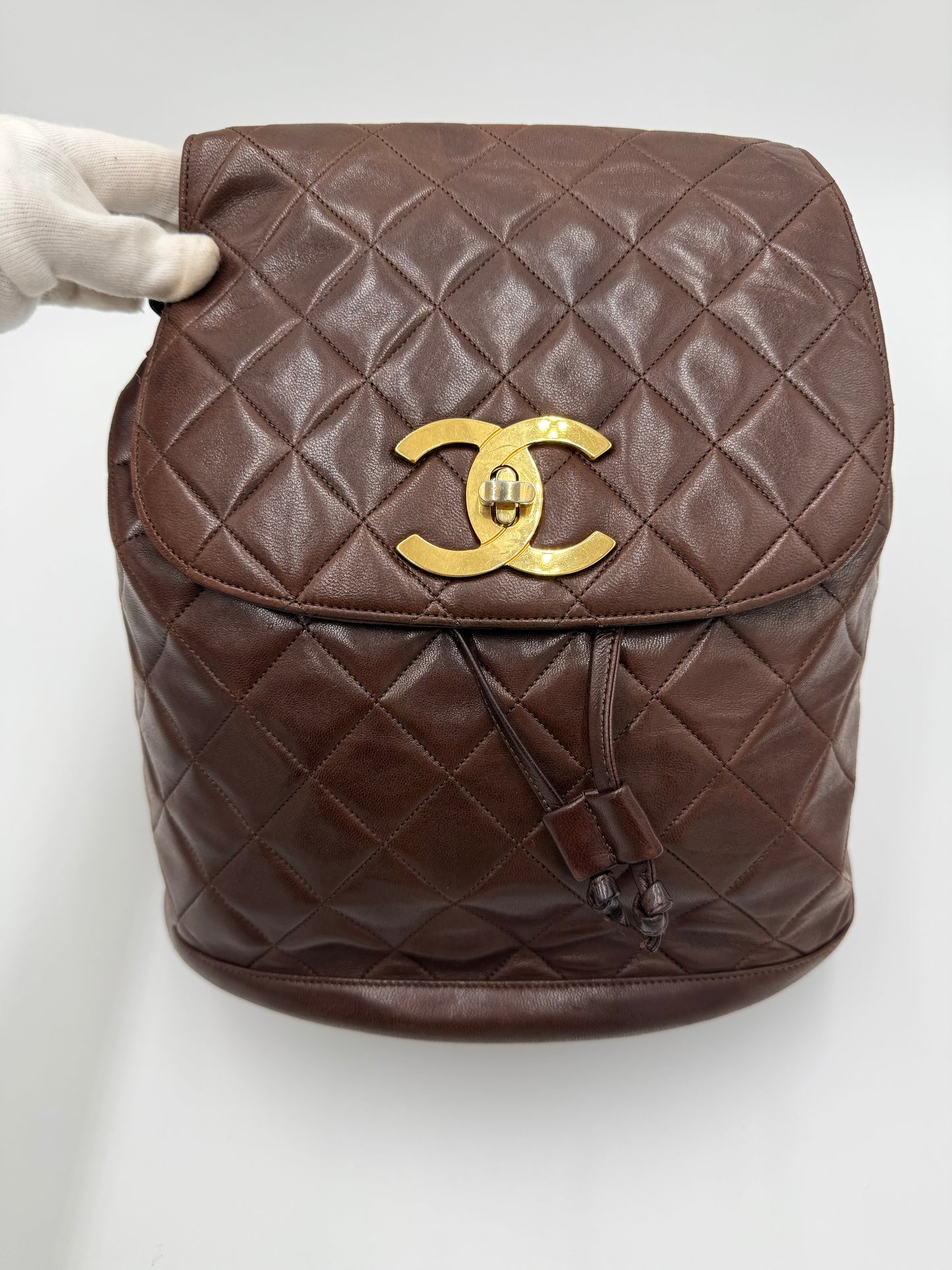 Chanel Zaino Vintage in Pelle Matelassé Marrone Scuro
