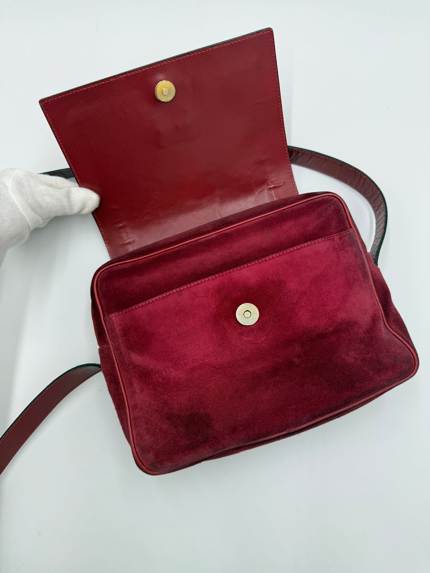 Céline Borsa a Spalla Vintage in Pelle e Camoscio Bordeaux