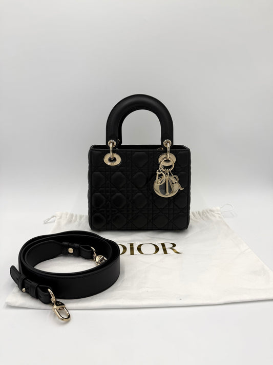 Dior Borsa Lady Dior Media in Pelle Cannage Nera