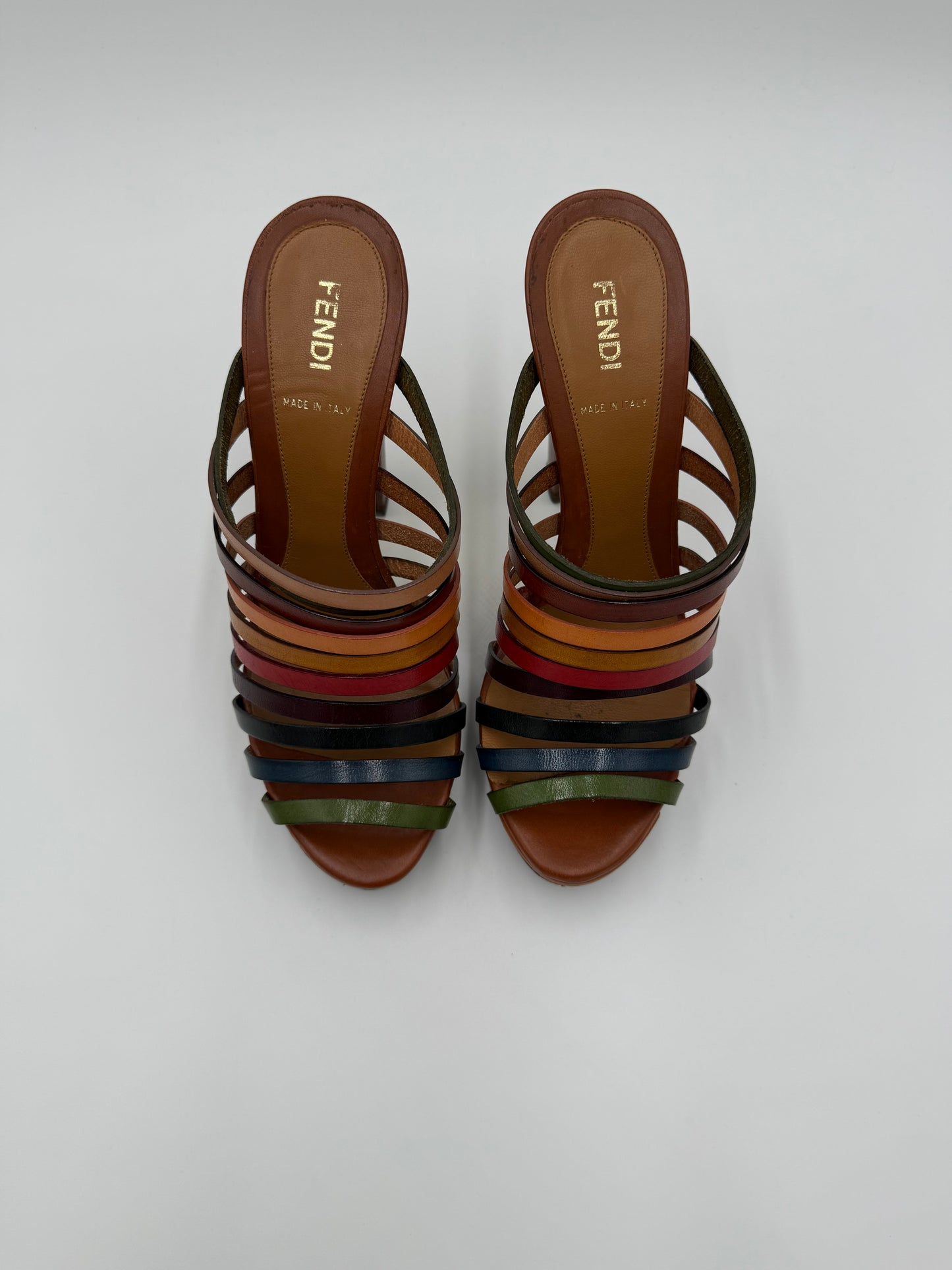Fendi Mules con Tacco in Pelle Multicolore