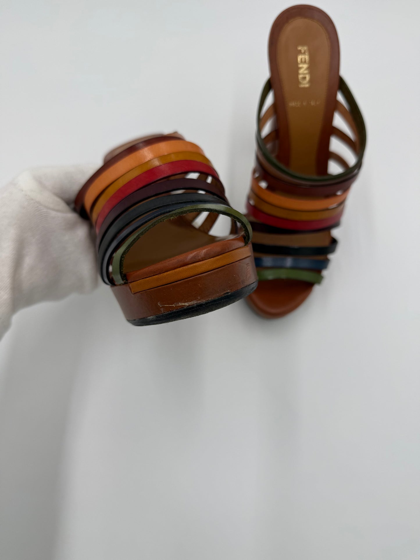 Fendi Mules con Tacco in Pelle Multicolore