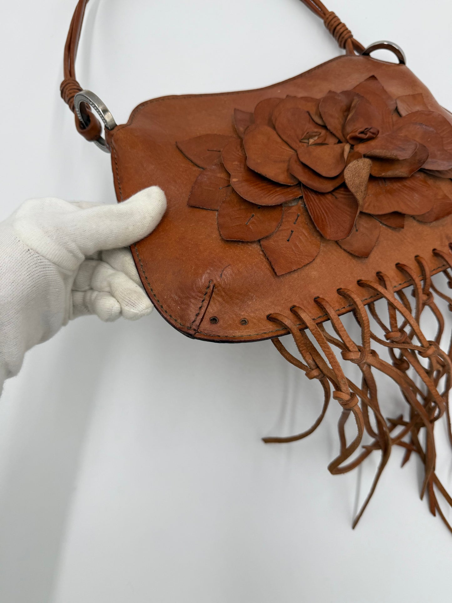 Valentino Garavani Borsa Vintage a Spalla in Pelle con Frange Marrone