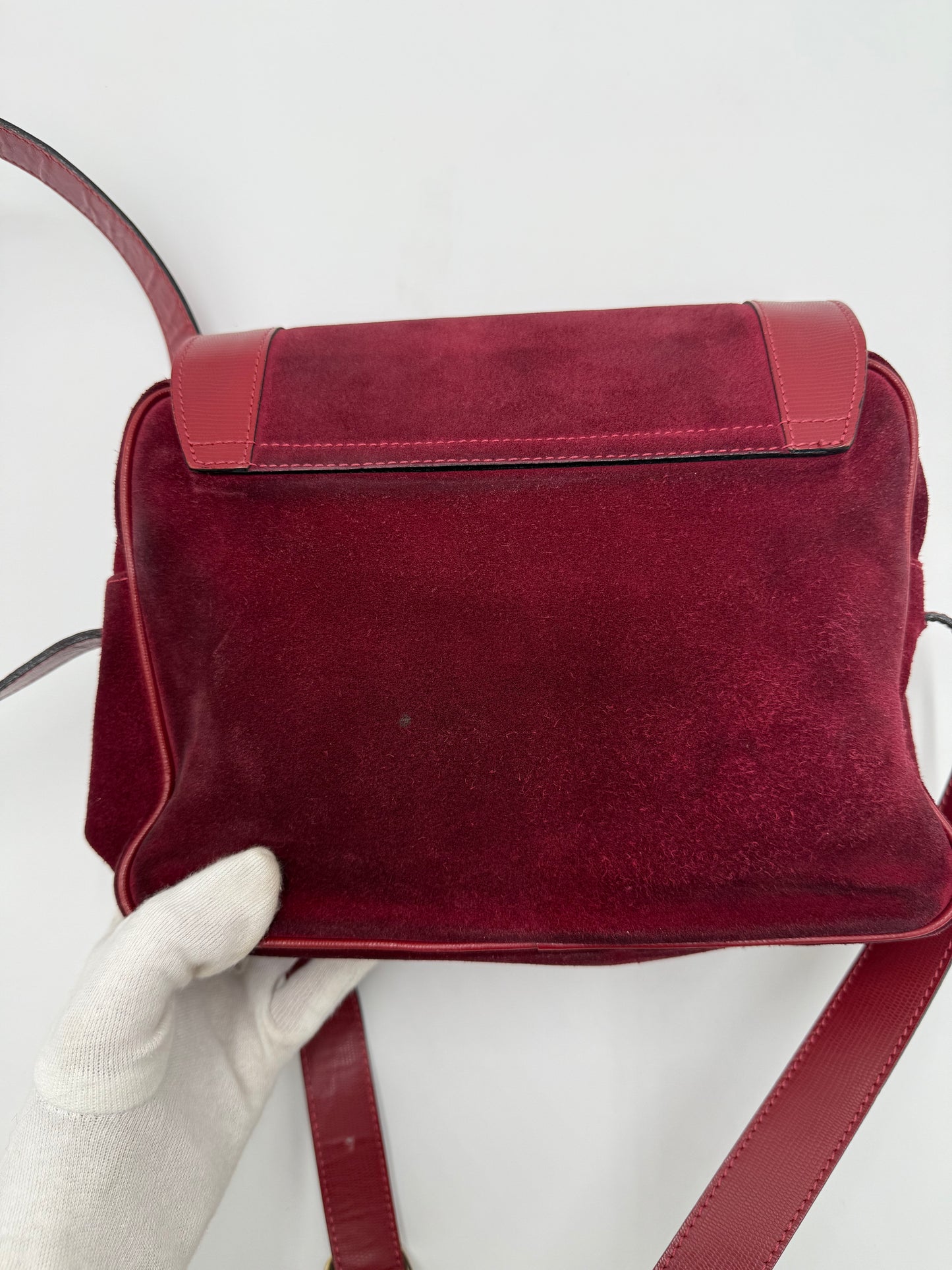 Céline Borsa a Spalla Vintage in Pelle e Camoscio Bordeaux
