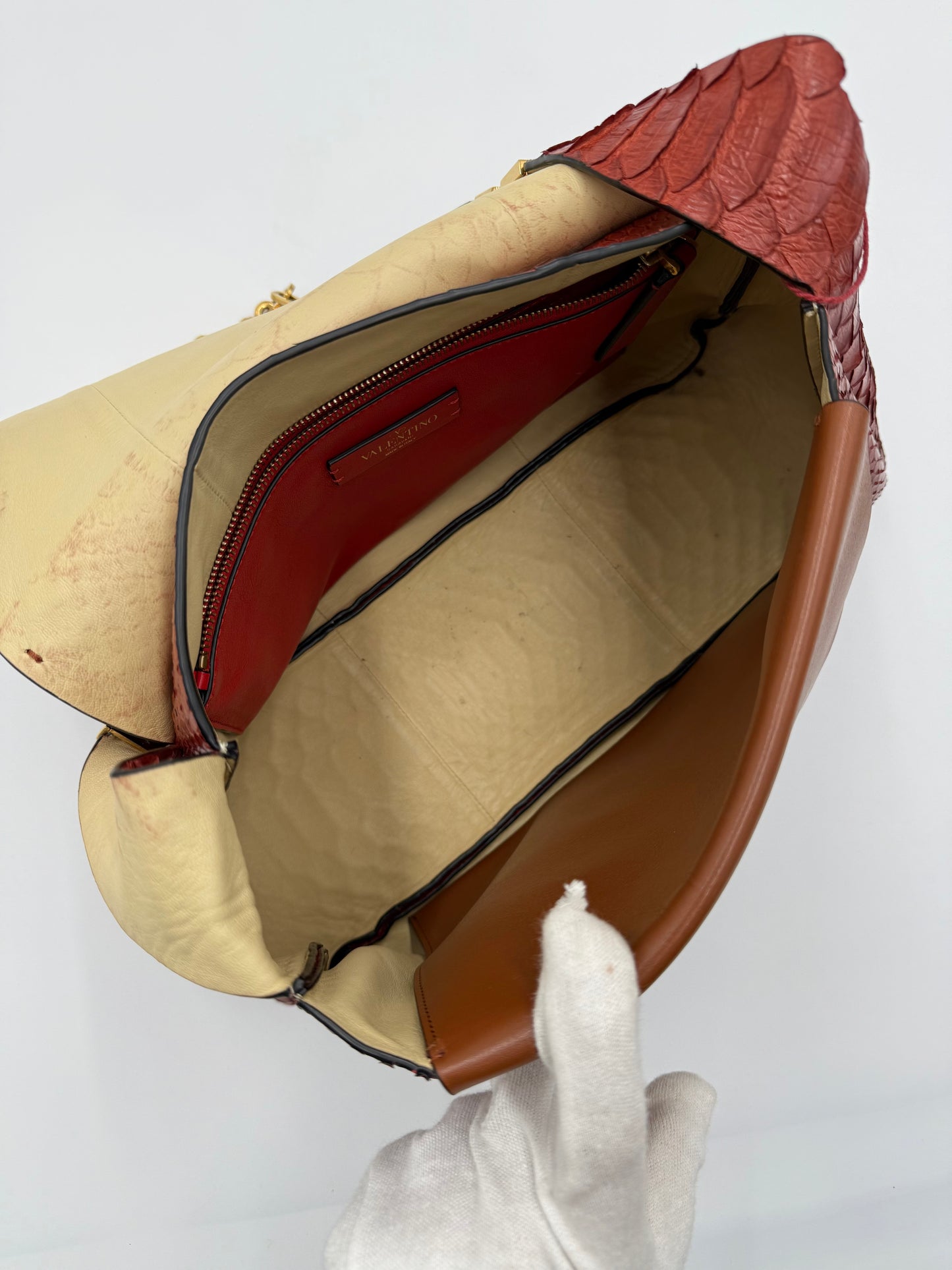 Valentino Garavani Borsa Vintage in Pitone Terracotta con Serpente