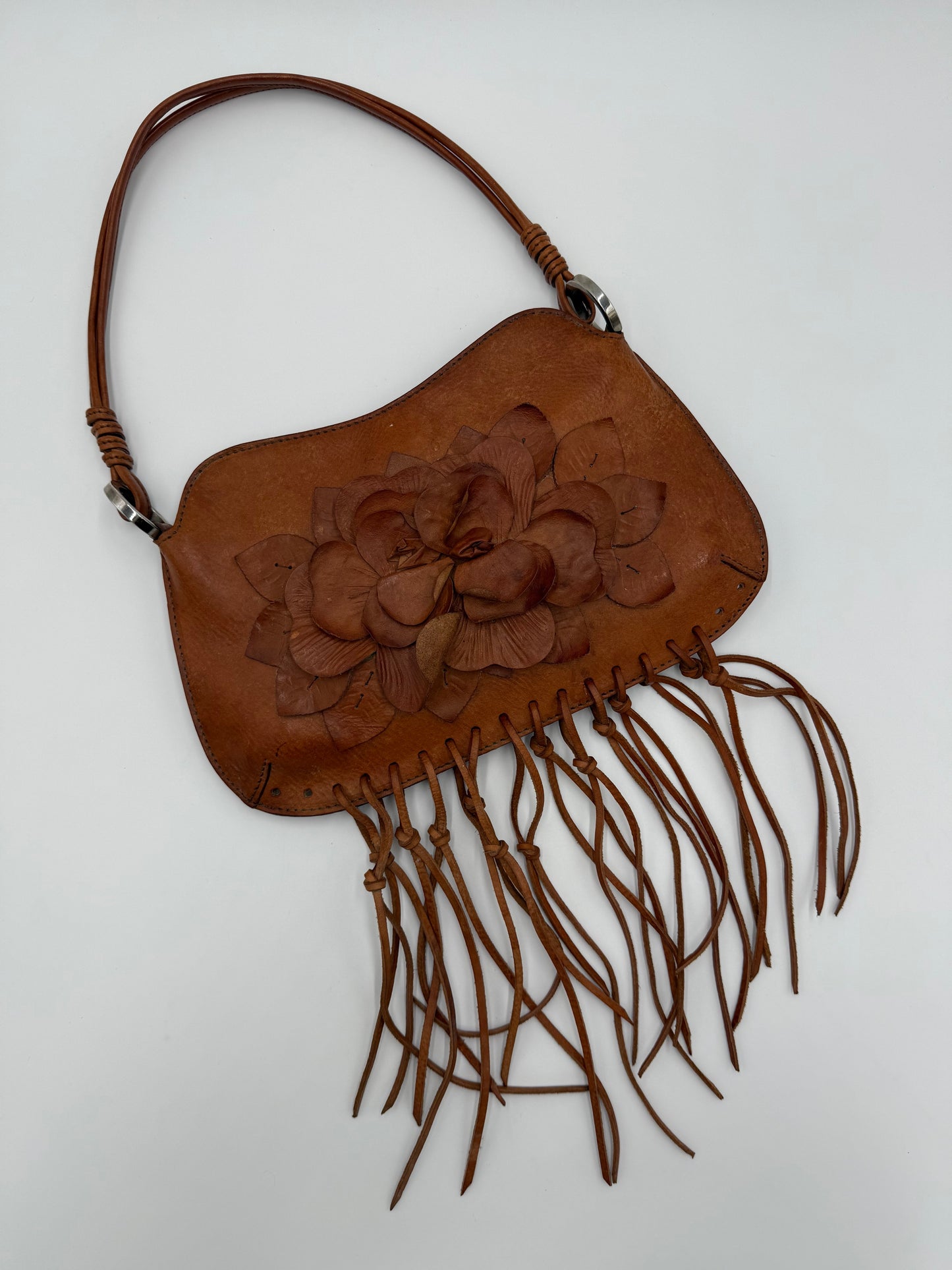 Valentino Garavani Borsa Vintage a Spalla in Pelle con Frange Marrone