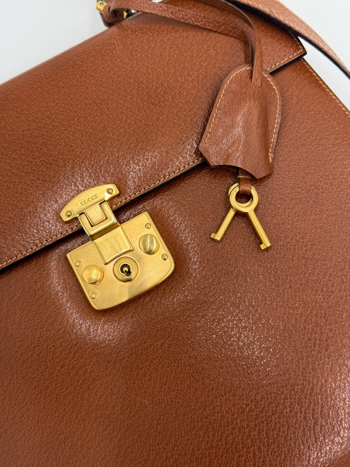 Gucci Borsa Lady Lock Vintage Top Handle in Pelle Cognac