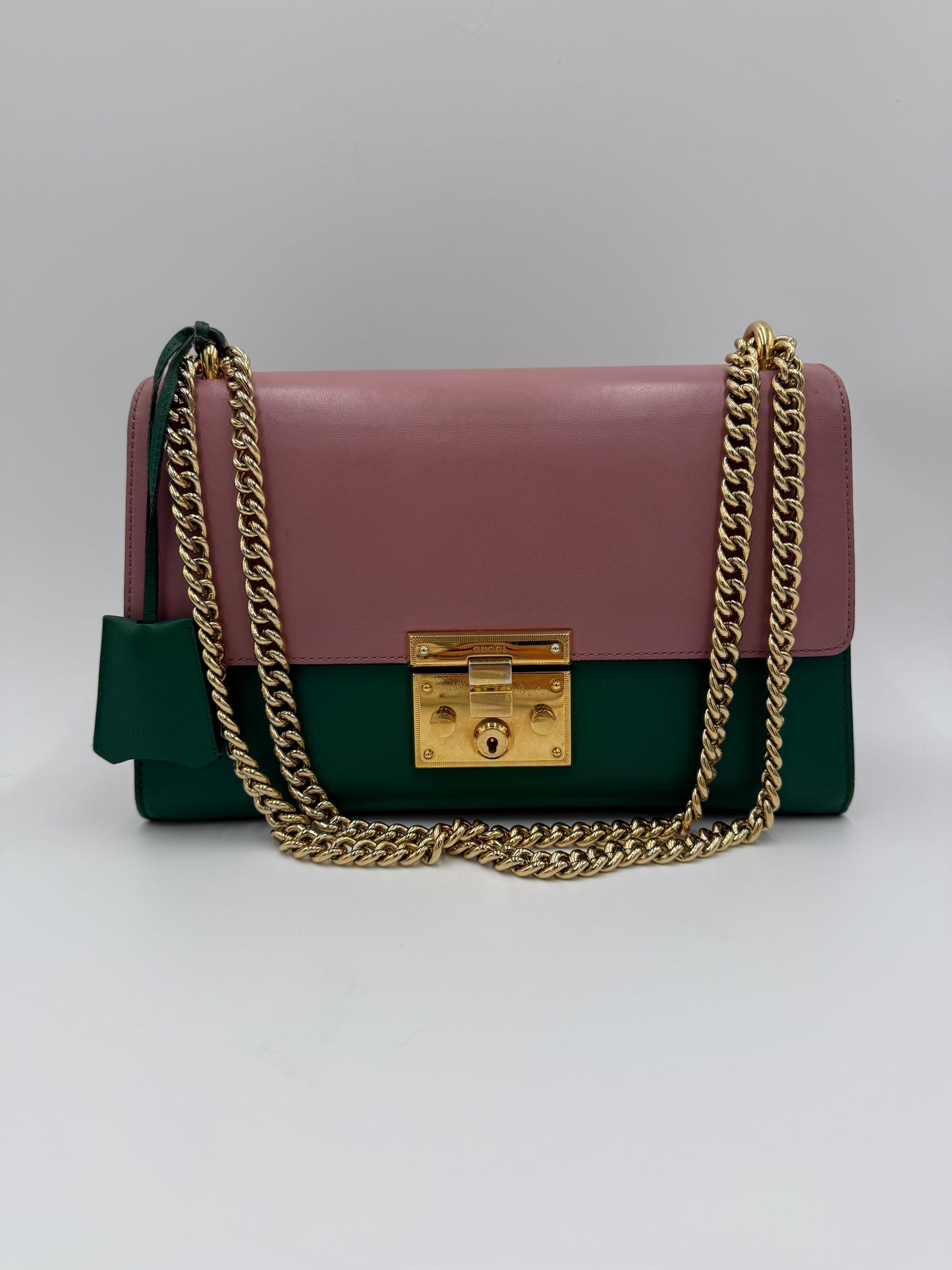 Gucci Borsa a Spalla Padlock in Pelle Bicolore Rosa e Verde