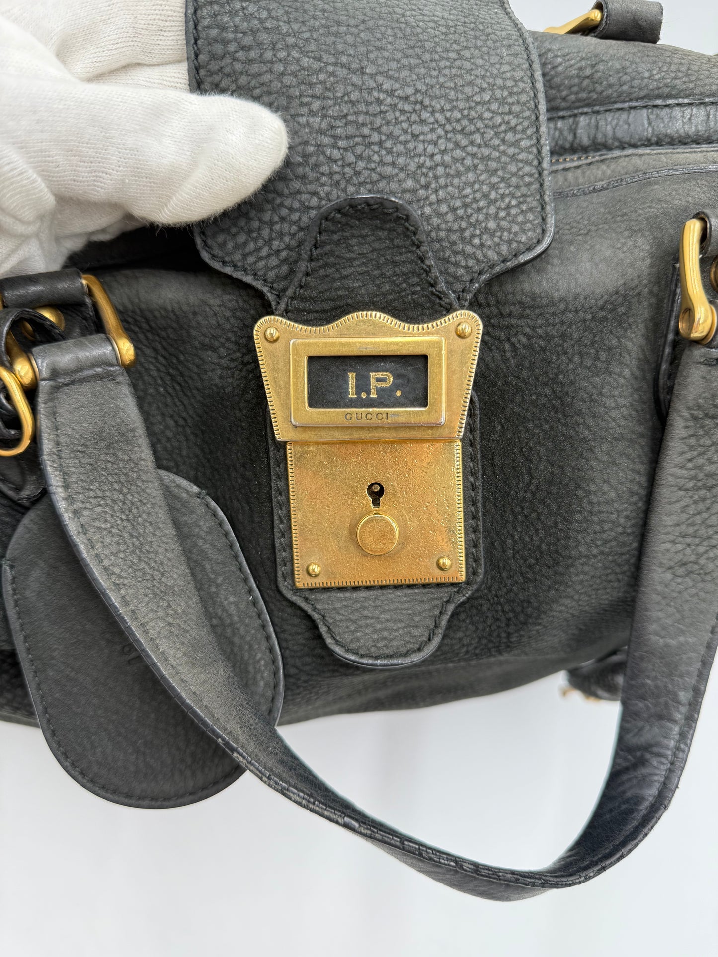 Gucci Borsa Tote Padlock Vintage Pelle Antracite con Iniziali