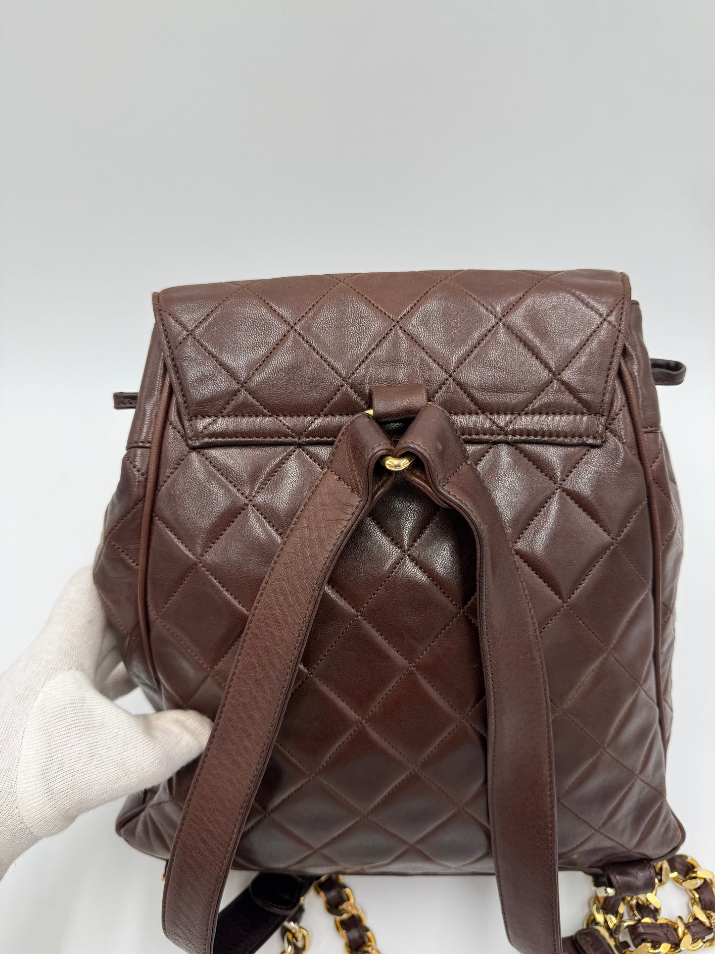 Chanel Zaino Vintage in Pelle Matelassé Marrone Scuro