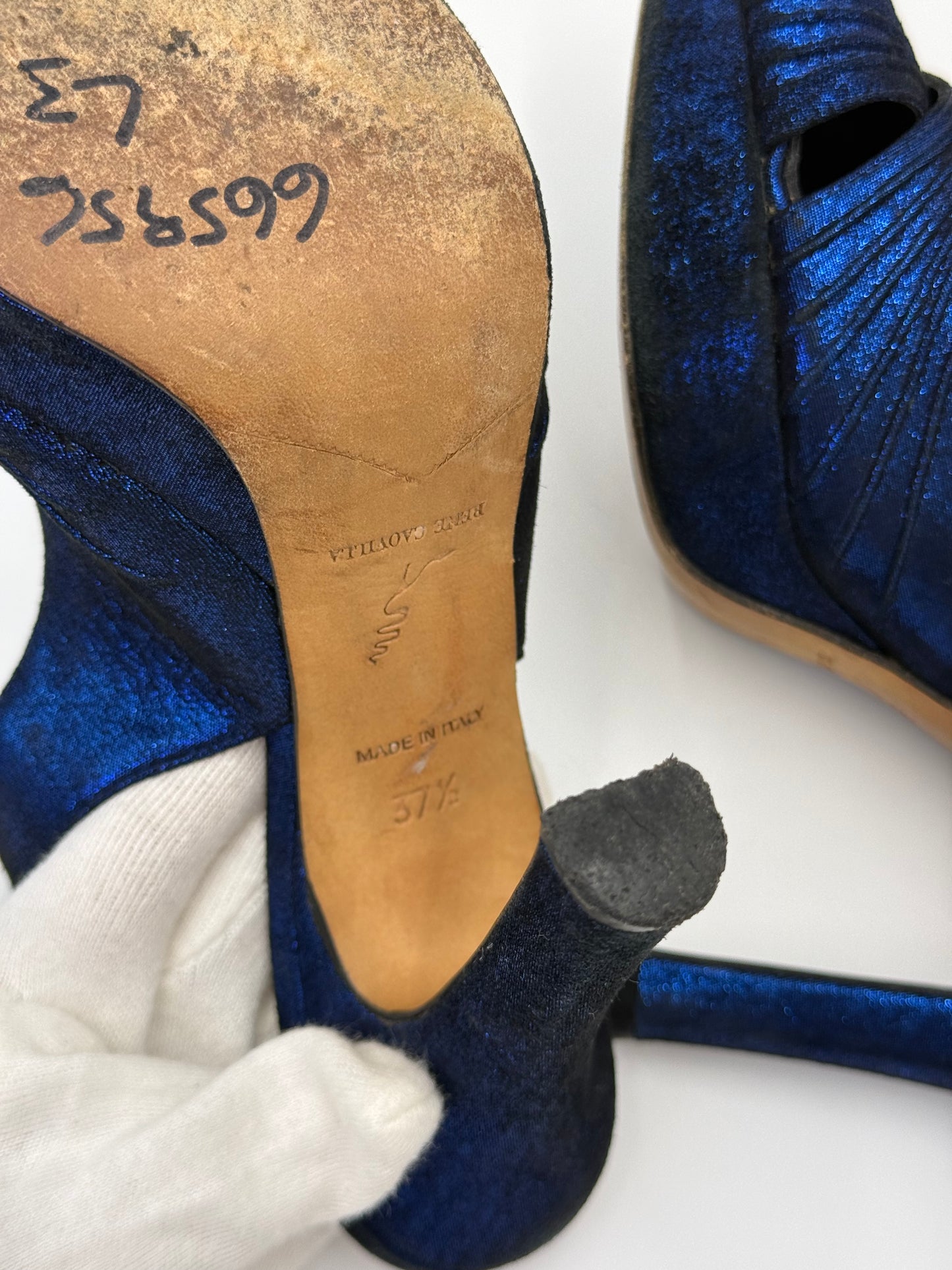 René Caovilla Sandali Slingback Vintage in Lurex Blu Elettrico