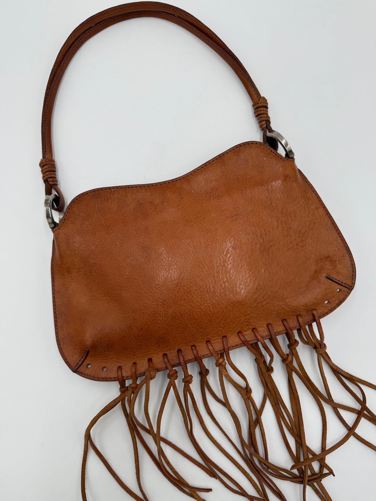 Valentino Garavani Borsa Vintage a Spalla in Pelle con Frange Marrone
