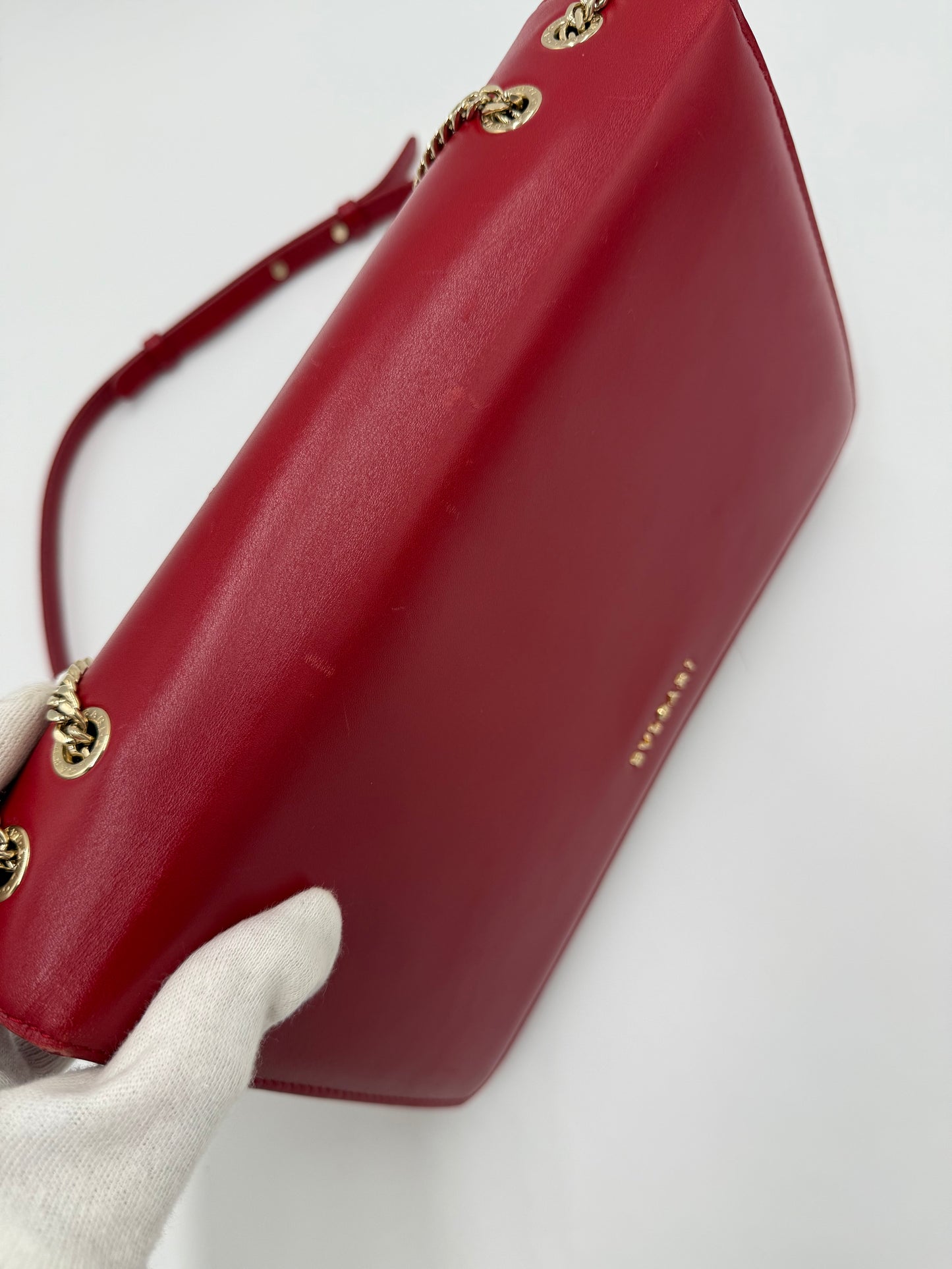 Bulgari Borsa Flap a Spalla in Pelle Rossa e Perspicio Nero