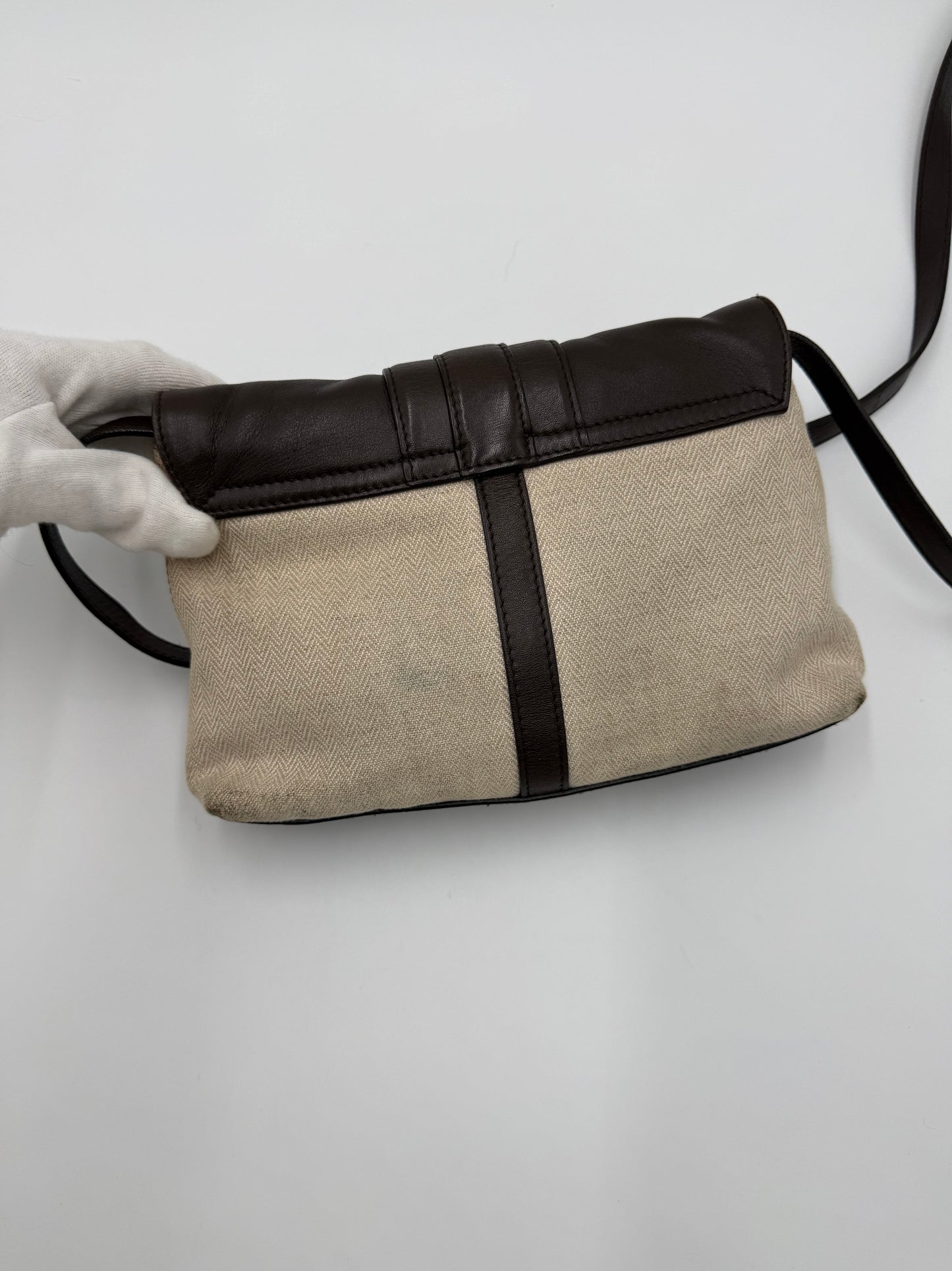 Bulgari Borsa a Spalla in Tela Chevron e Pelle Marrone