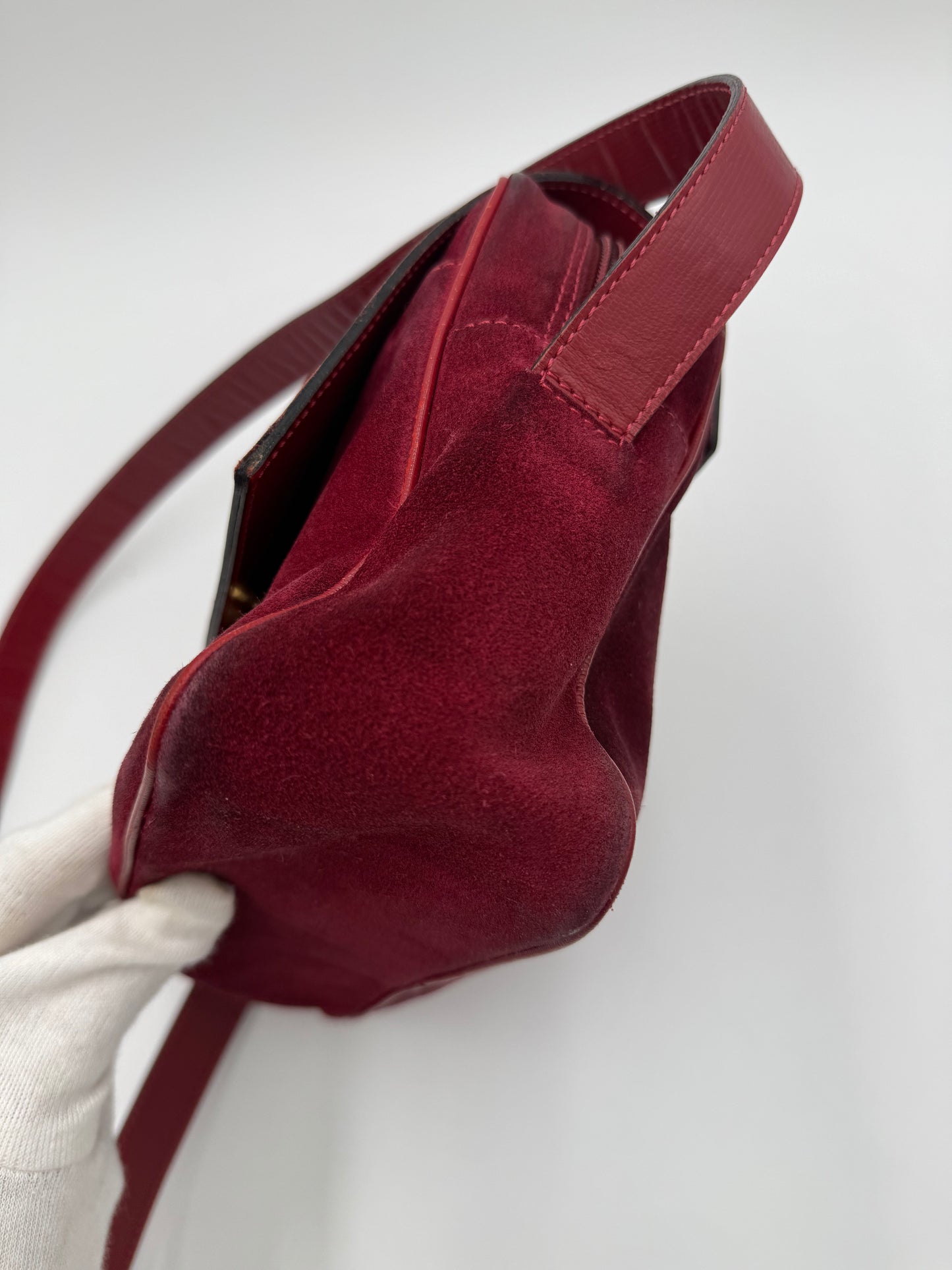 Céline Borsa a Spalla Vintage in Pelle e Camoscio Bordeaux