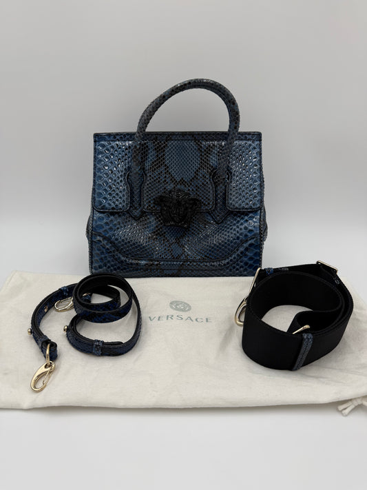 Versace Borsa a Mano Medusa in Pelle Esotica Blu - Pally Vintage Closet