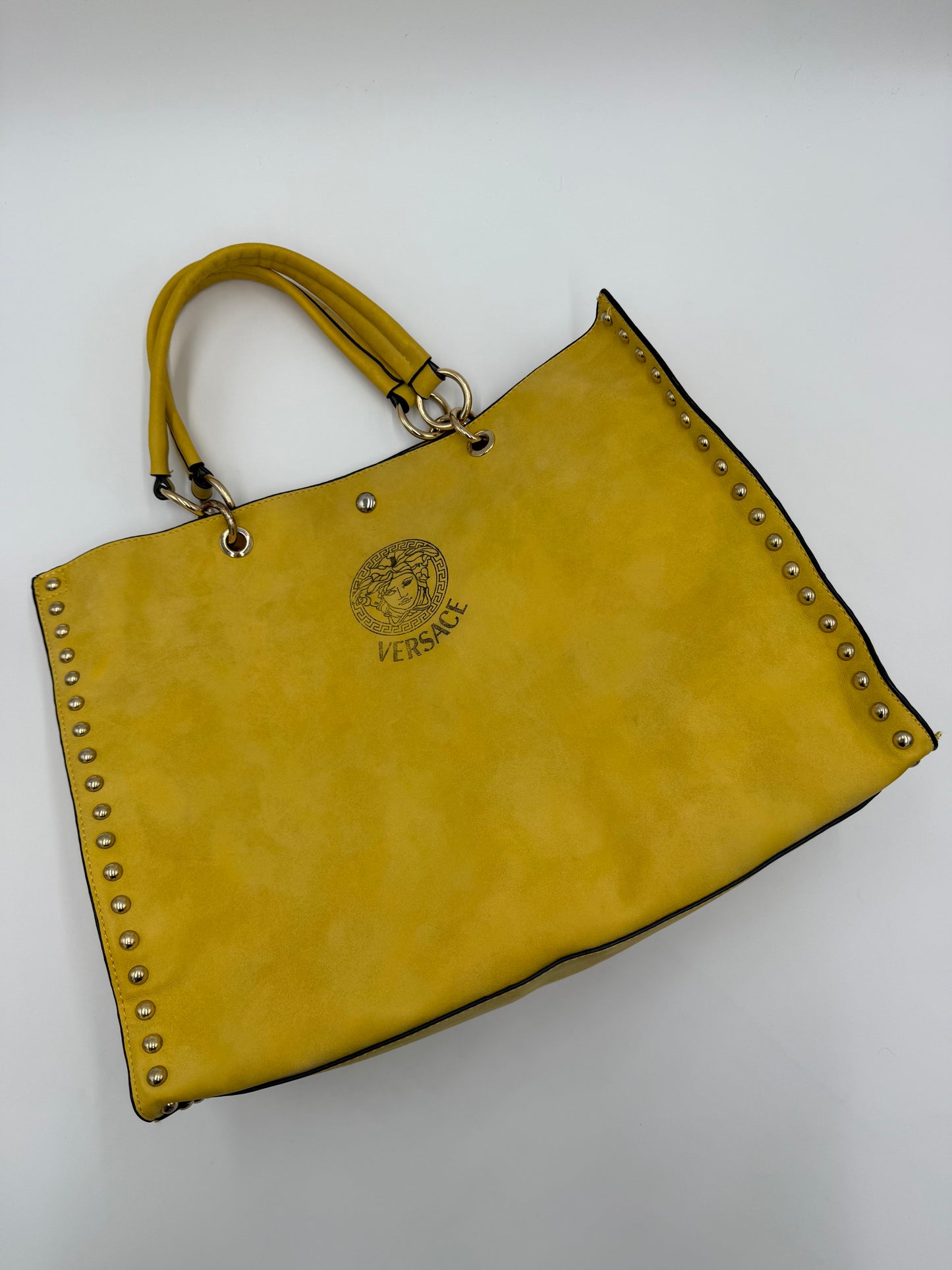 Versace Borsa Tote Medusa Borchiata in Camoscio Giallo