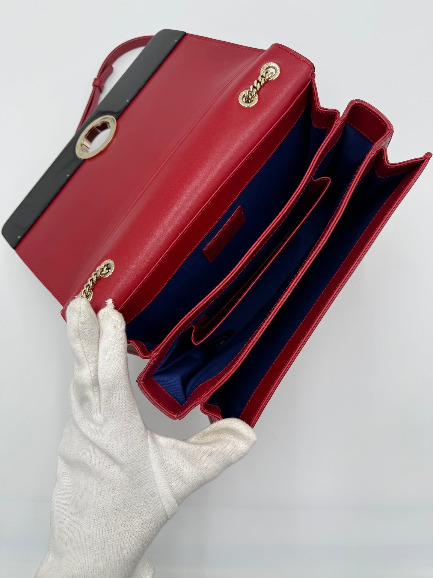 Bulgari Borsa Flap a Spalla in Pelle Rossa e Perspicio Nero