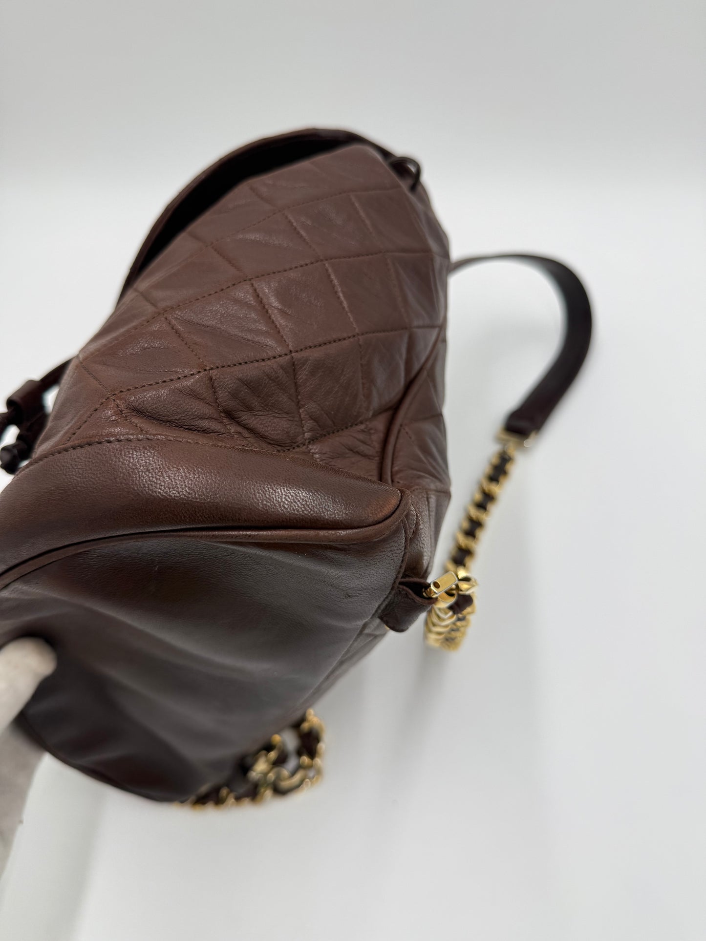 Chanel Zaino Vintage in Pelle Matelassé Marrone Scuro
