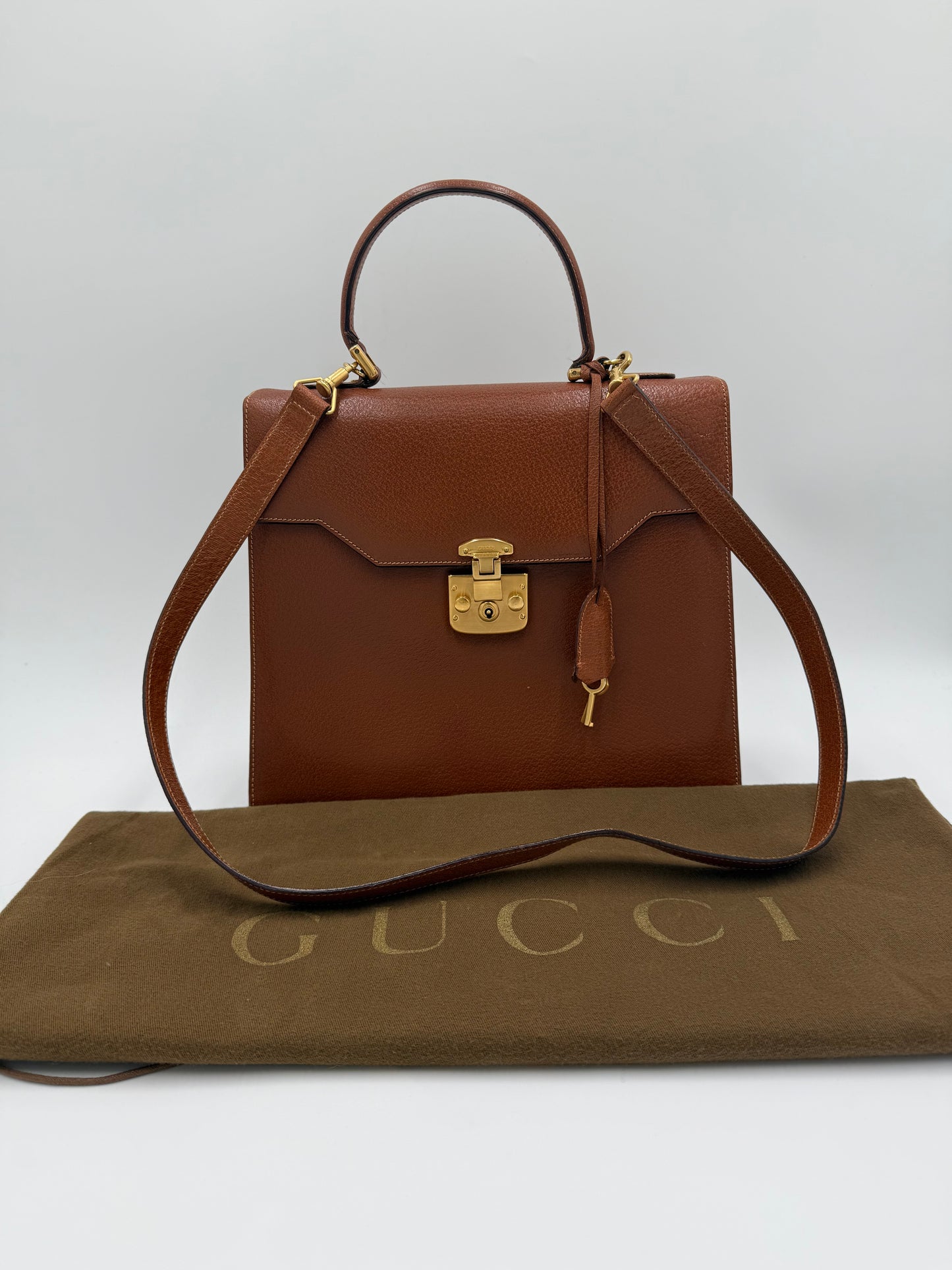 Gucci Borsa Lady Lock Vintage Top Handle in Pelle Cognac