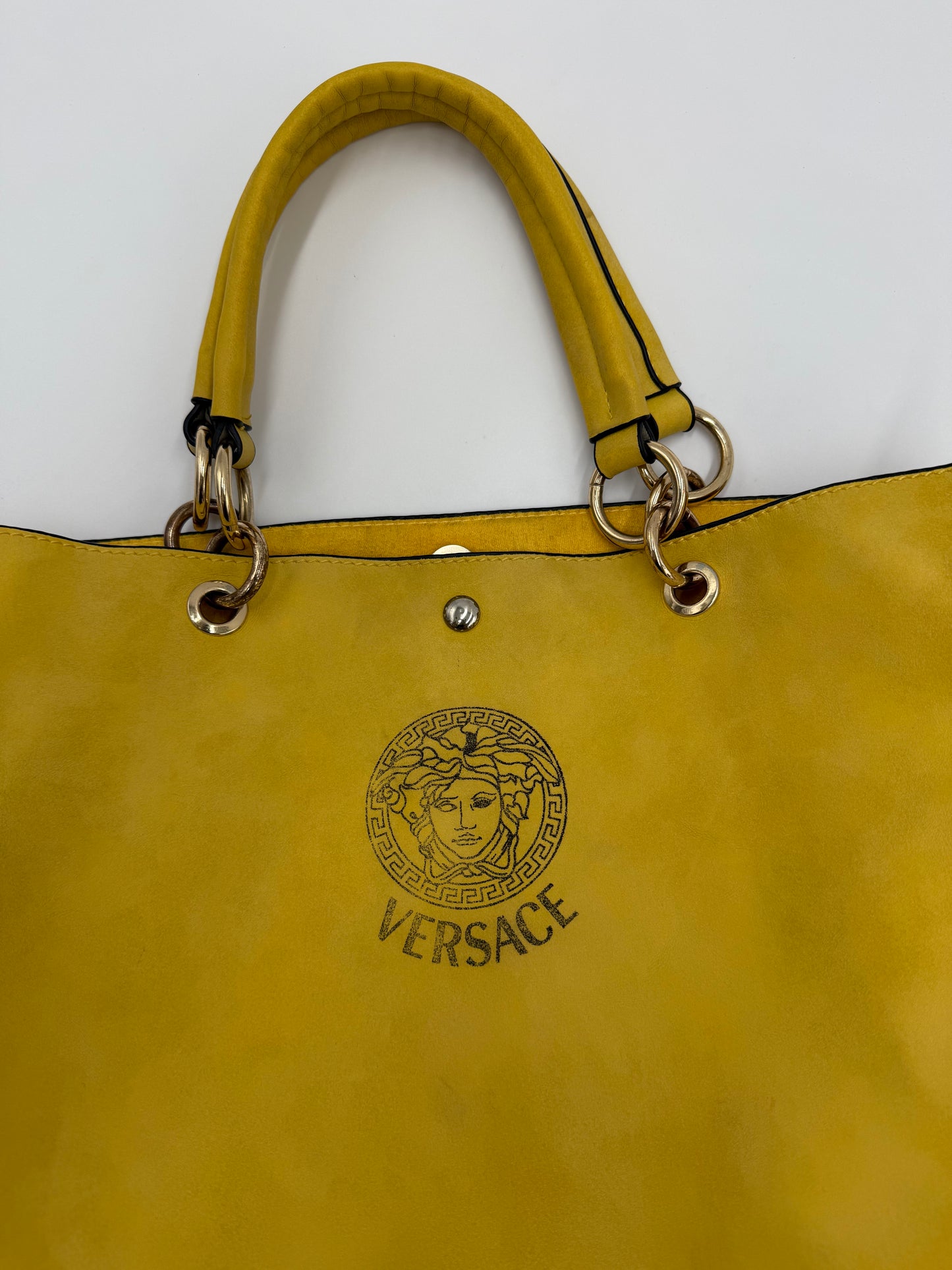 Versace Borsa Tote Medusa Borchiata in Camoscio Giallo