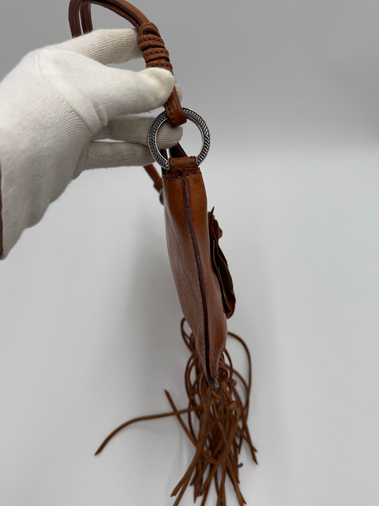 Valentino Garavani Borsa Vintage a Spalla in Pelle con Frange Marrone