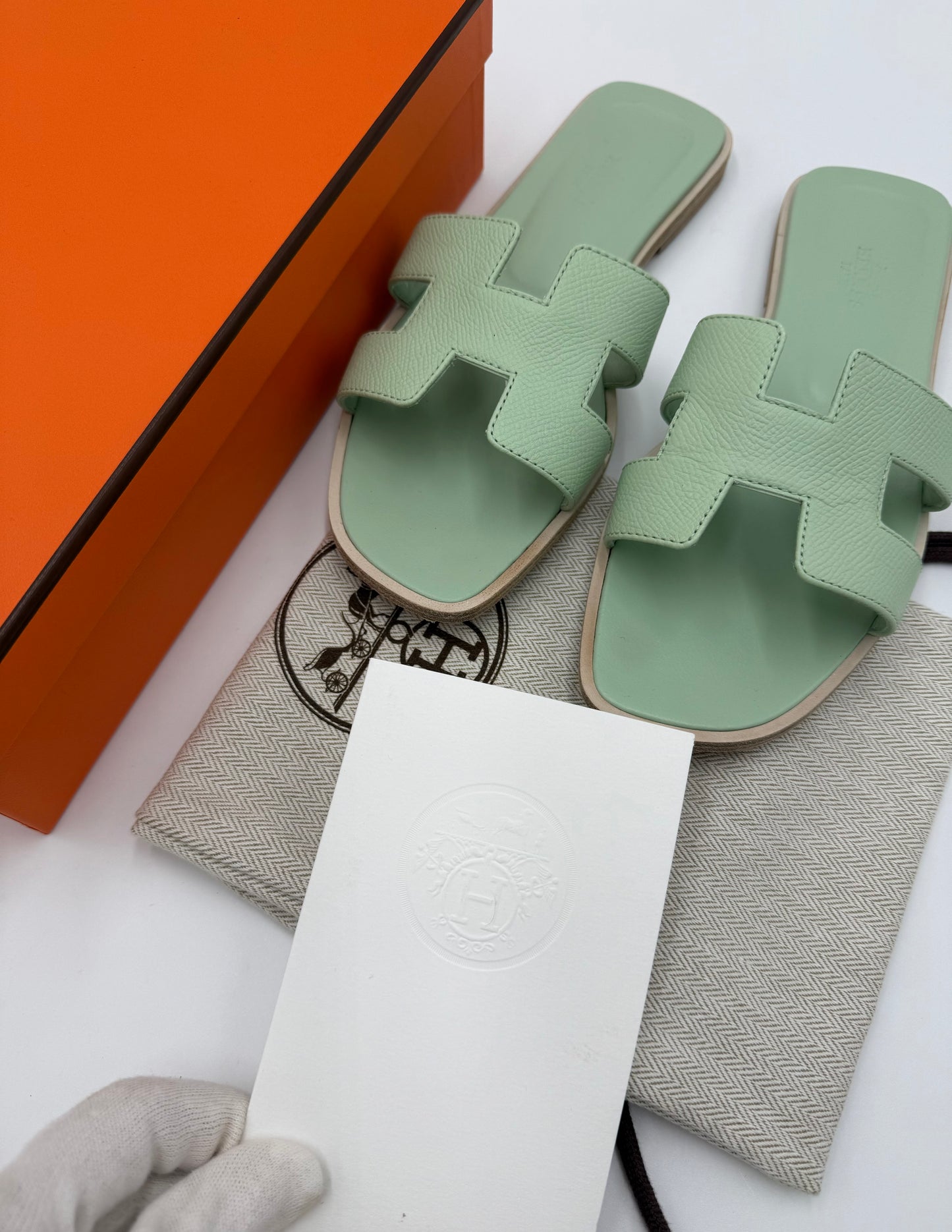Hermès Sandali Oran in Pelle Epsom Vert Jade