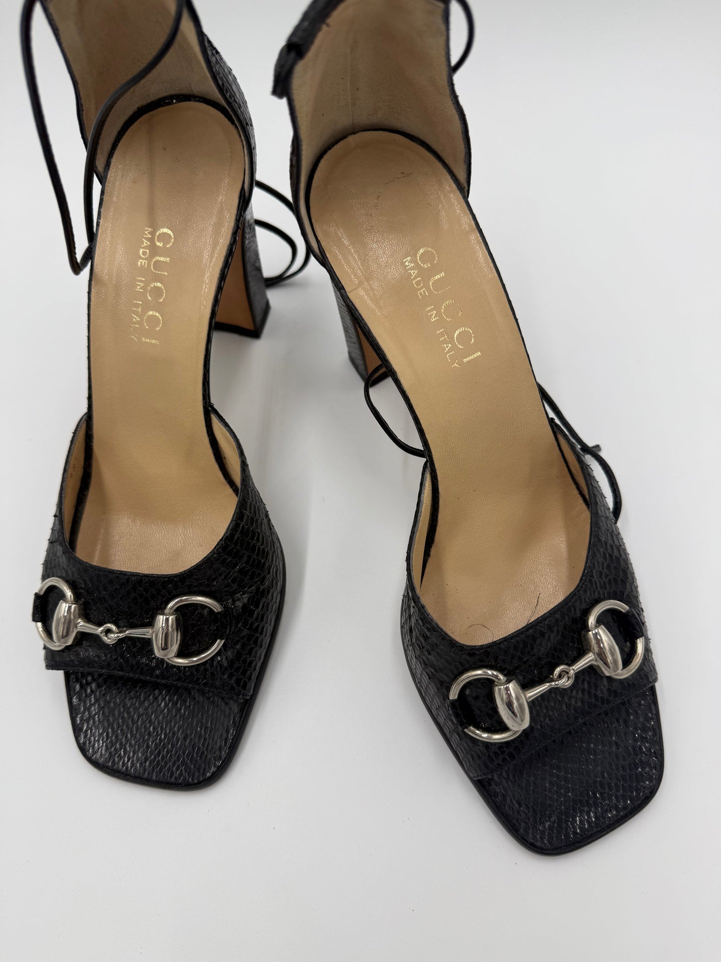 Gucci Sandali Horsebit Vintage in Pitone Neri